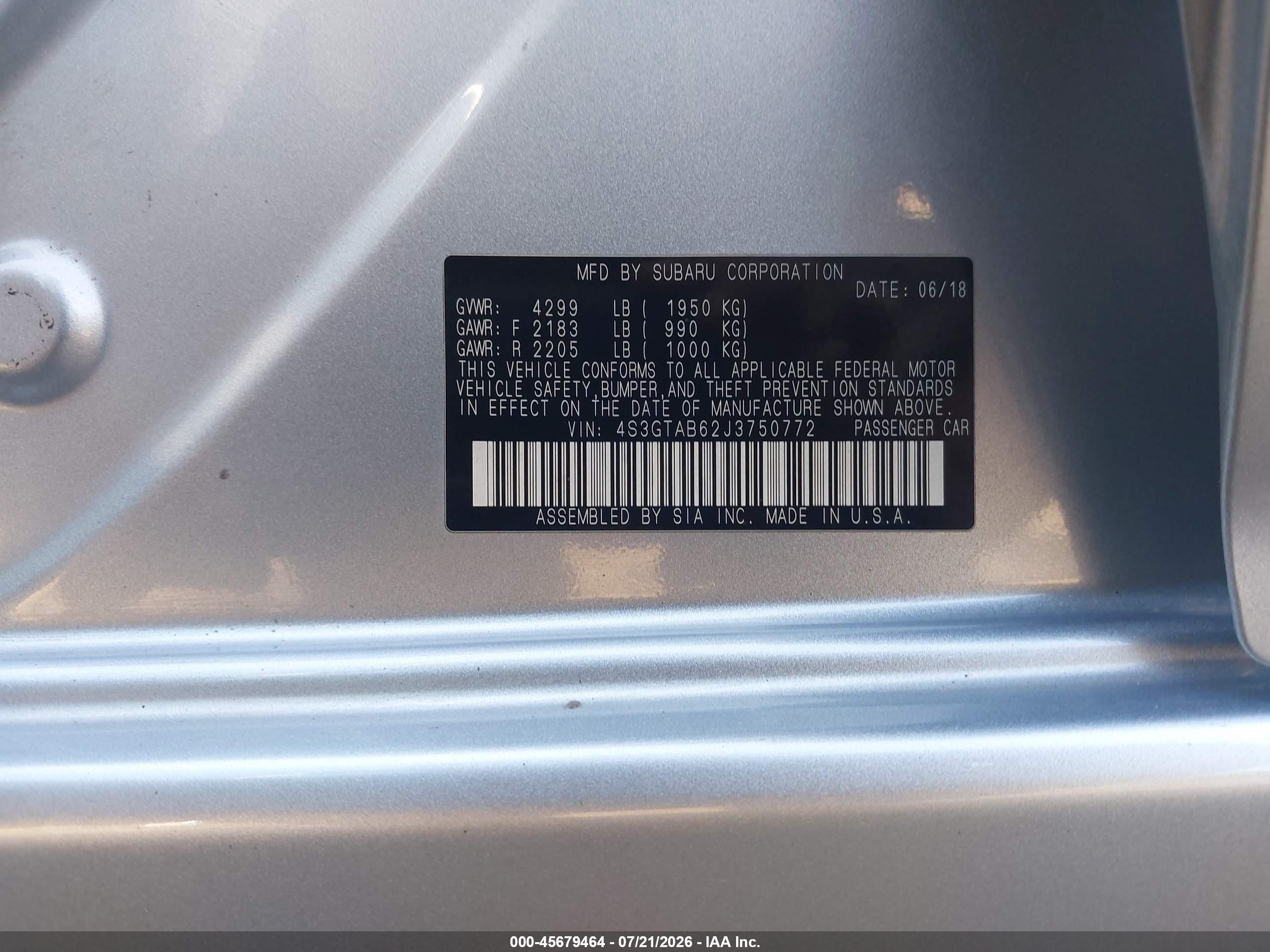 2018 Subaru Impreza 2.0i Premium Silver vin: 4S3GTAB62J3750772
