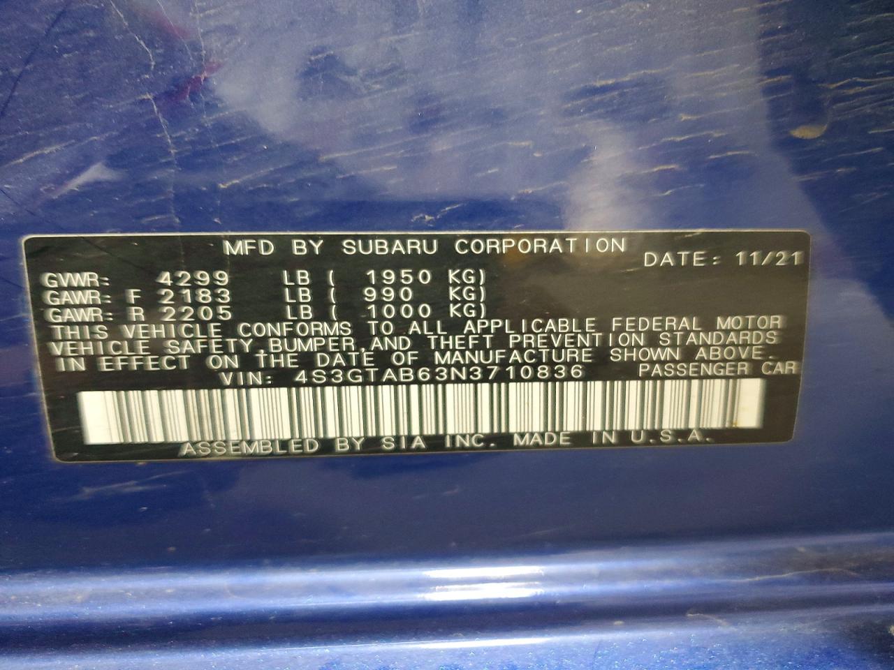 2022 Subaru Impreza Blue vin: 4S3GTAB63N3710836