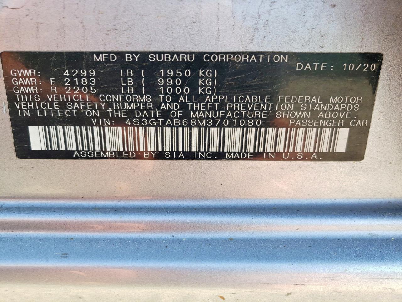 2021 Subaru Impreza Серебряный vin: 4S3GTAB68M3701080