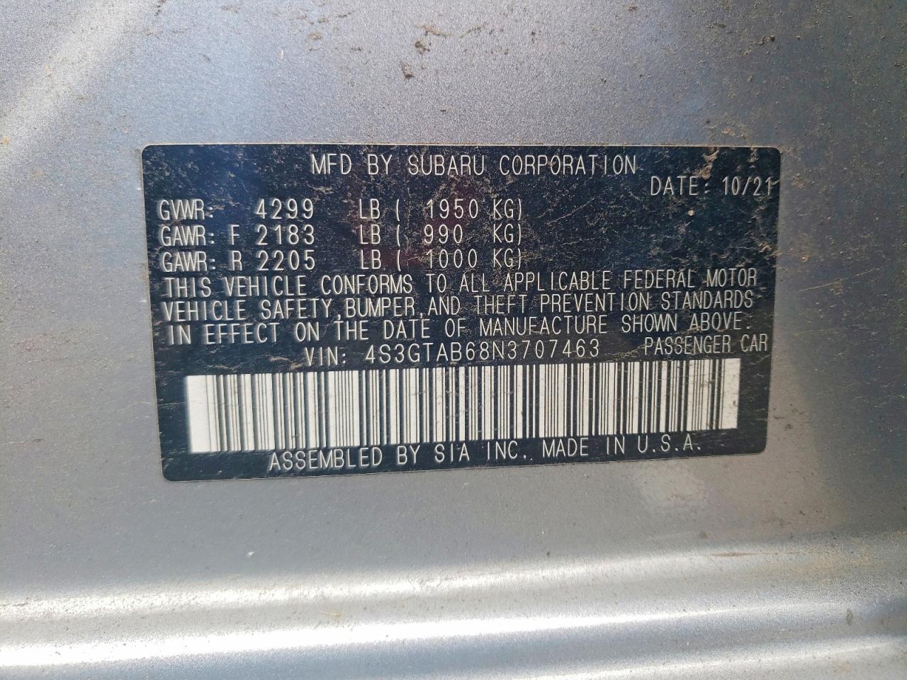 2022 Subaru Impreza Silver vin: 4S3GTAB68N3707463