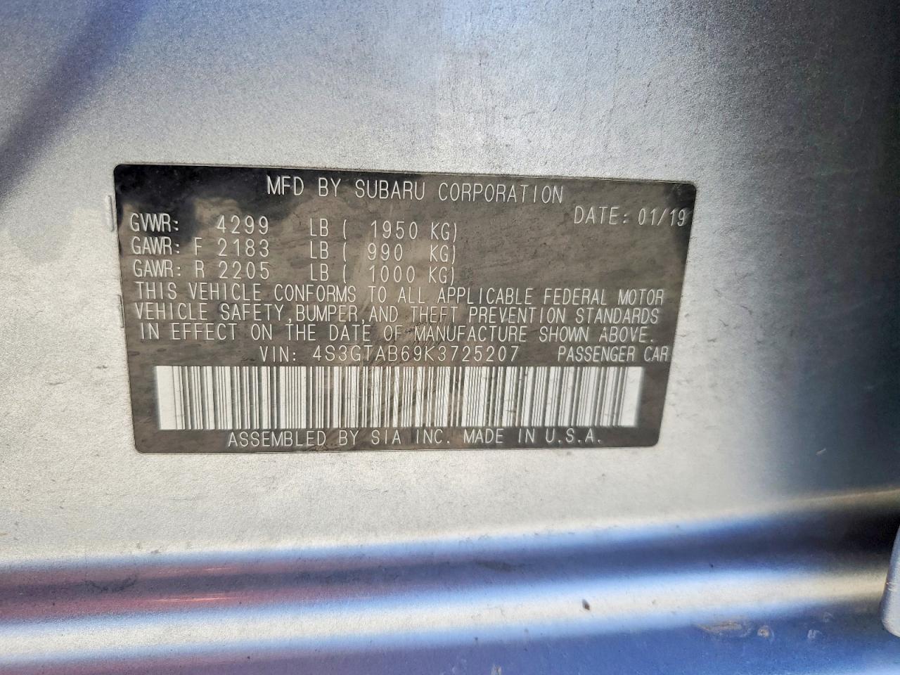 2019 Subaru Impreza Silver vin: 4S3GTAB69K3725207