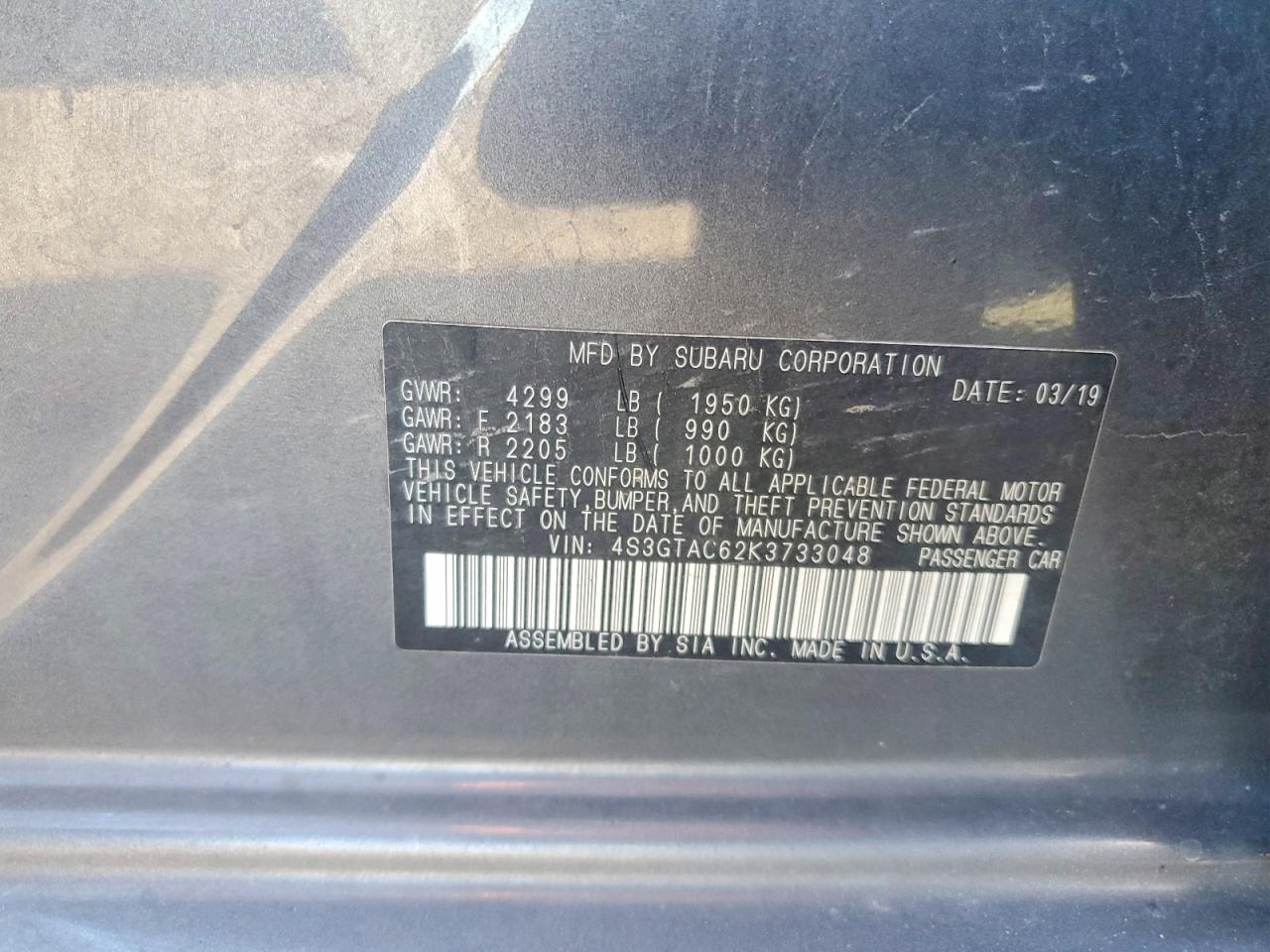2019 Subaru Impreza Premium Gray vin: 4S3GTAC62K3733048