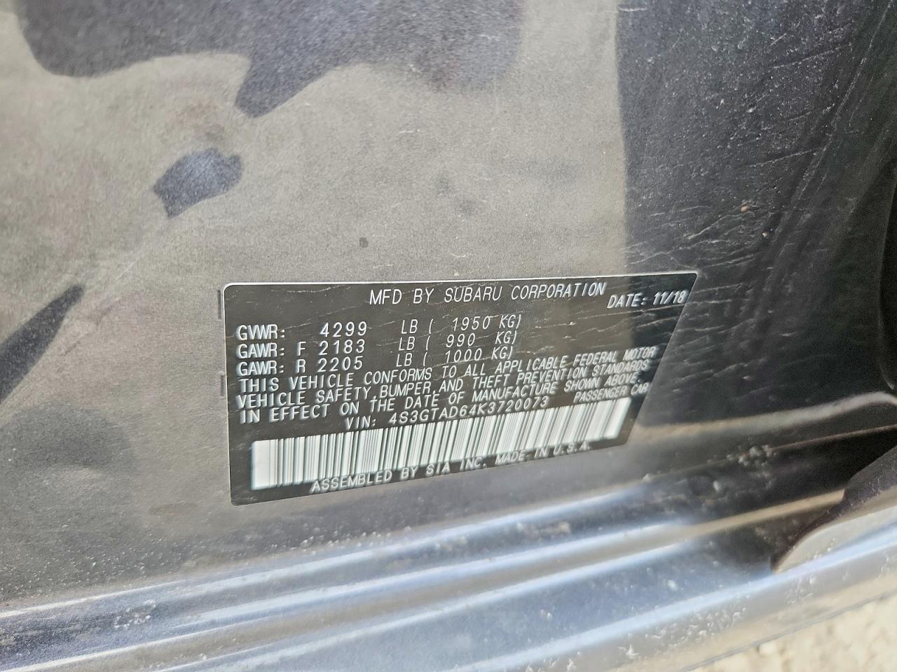 2019 Subaru Impreza Premium Gray vin: 4S3GTAD64K3720073