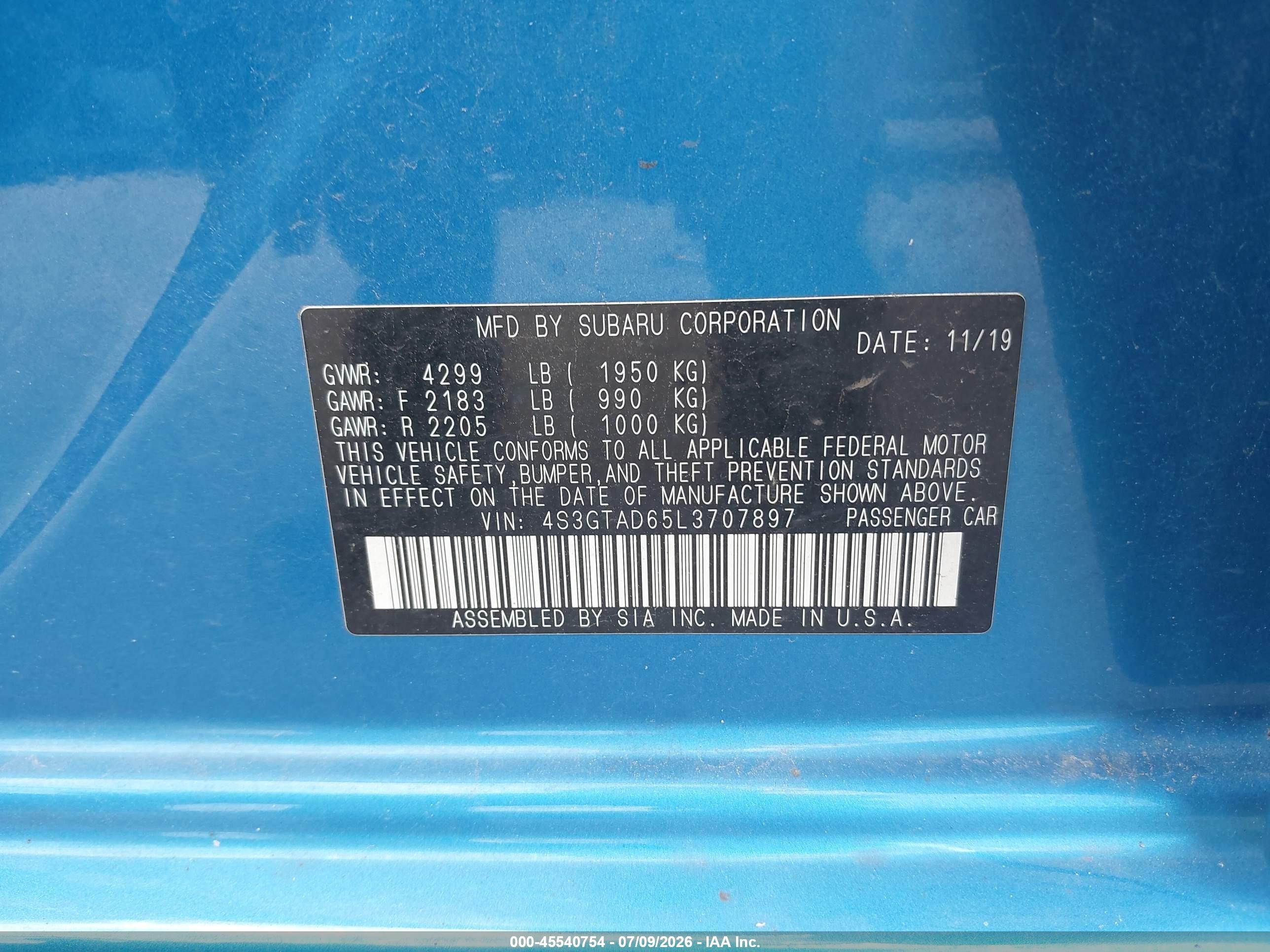 2020 Subaru Impreza Premium 5-door Blue vin: 4S3GTAD65L3707897