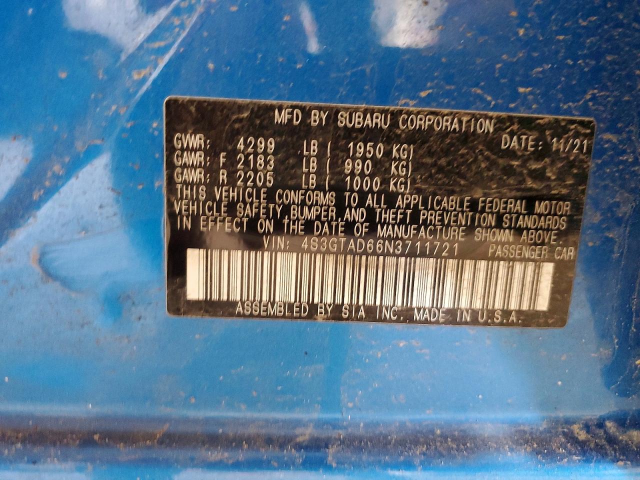2022 Subaru Impreza Premium Blue vin: 4S3GTAD66N3711721