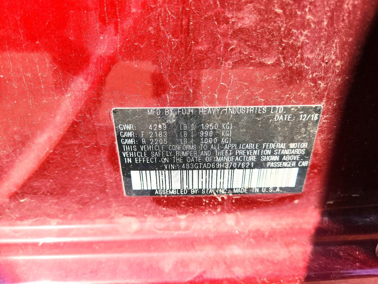 2017 Subaru Impreza Premium Plus Red vin: 4S3GTAD69H3707621