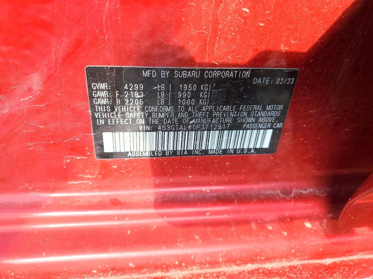 2023 Subaru Impreza Sport Red vin: 4S3GTAL60P3712917