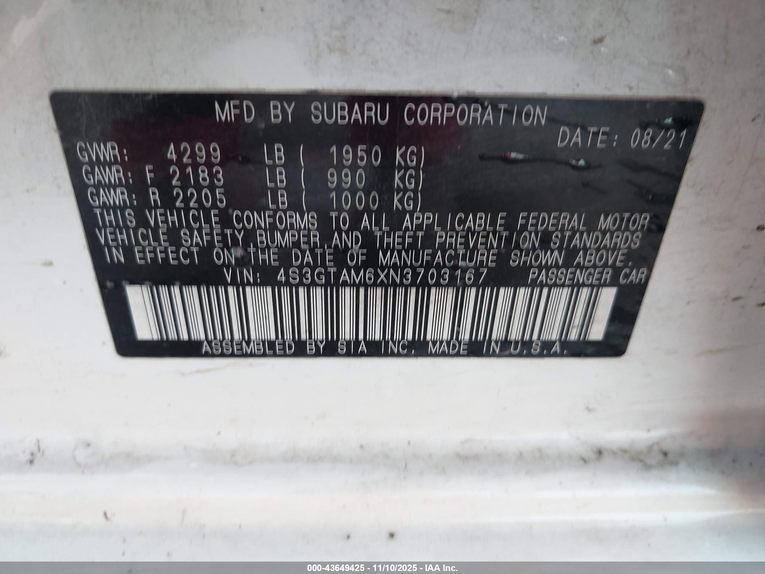 2022 Subaru Impreza Sport 5-door Белый vin: 4S3GTAM6XN3703167