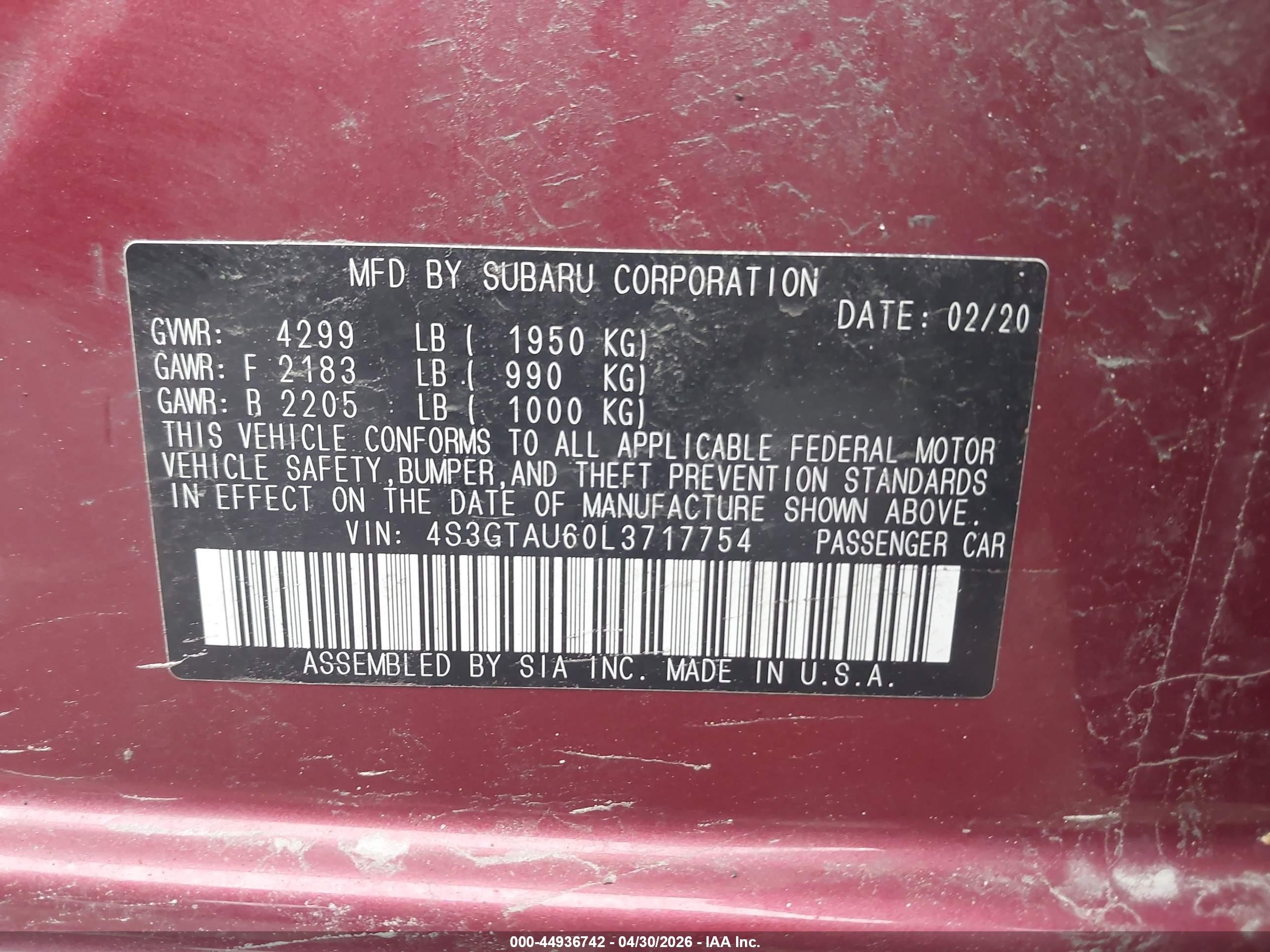 2020 Subaru Impreza Limited 5-door Red vin: 4S3GTAU60L3717754