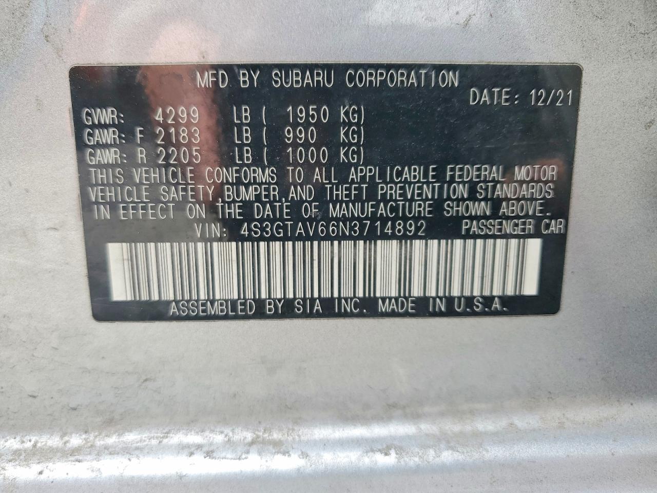 2022 Subaru Impreza Premium Silver vin: 4S3GTAV66N3714892