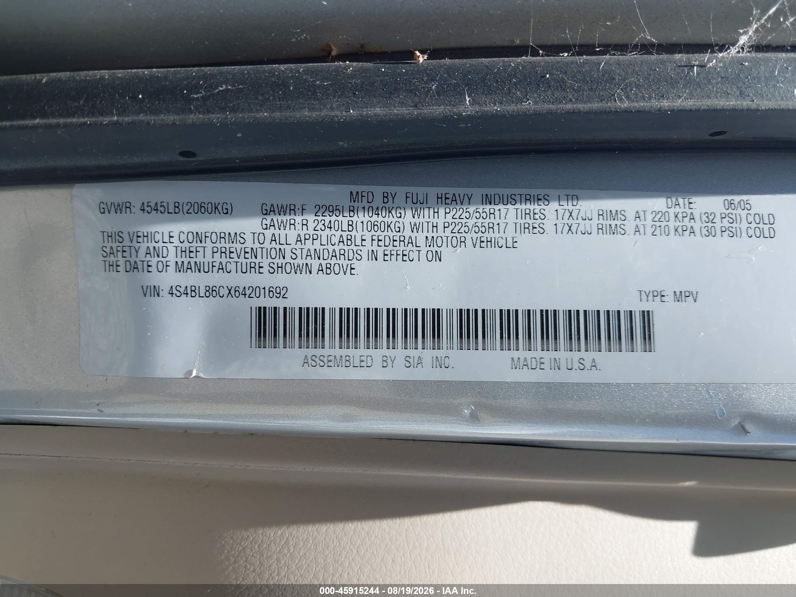 2006 Subaru Legacy Outback 3.0r Ll Bean Silver vin: 4S4BL86CX64201692