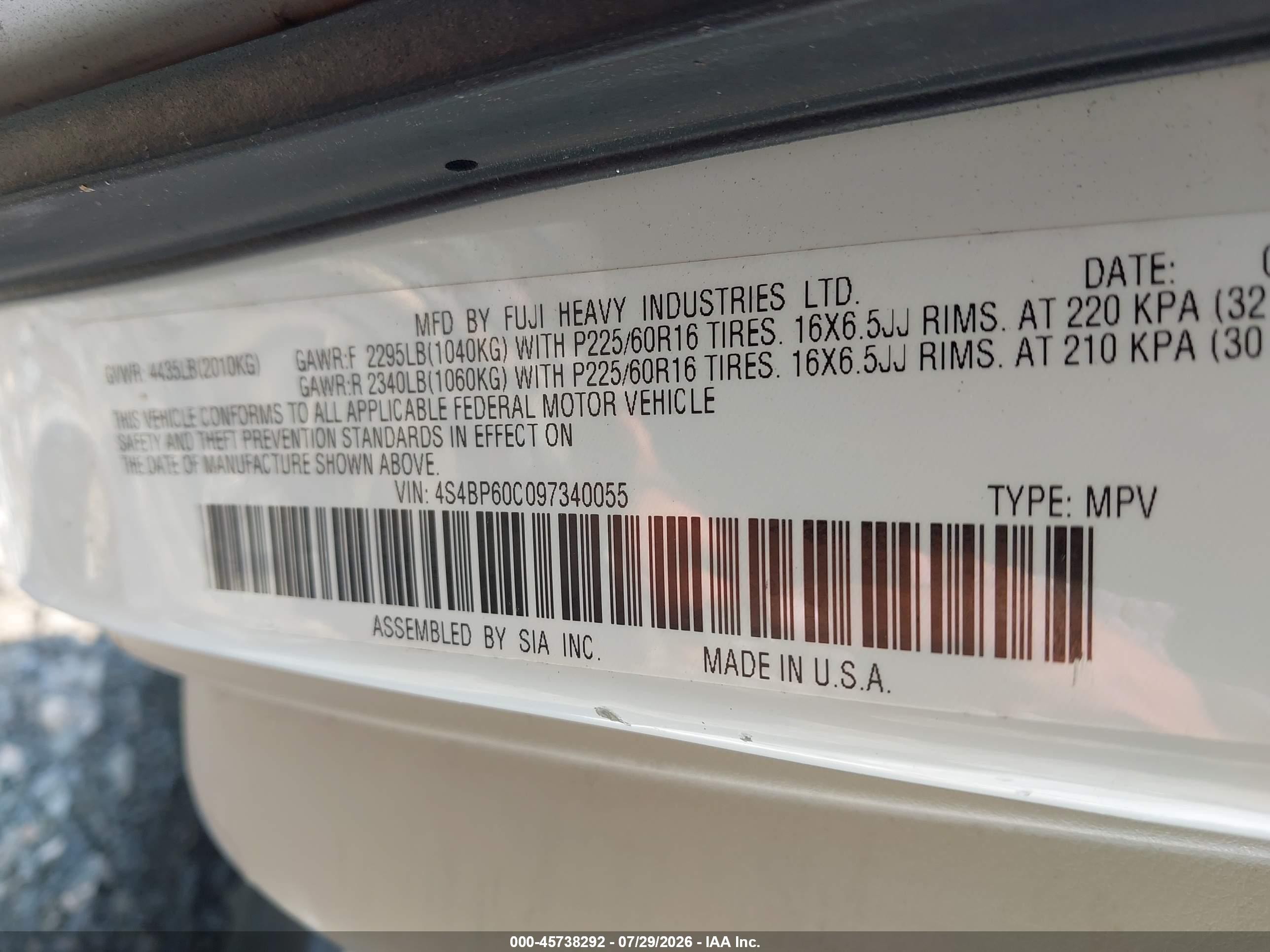 2009 Subaru Outback 2.5i White vin: 4S4BP60C097340055
