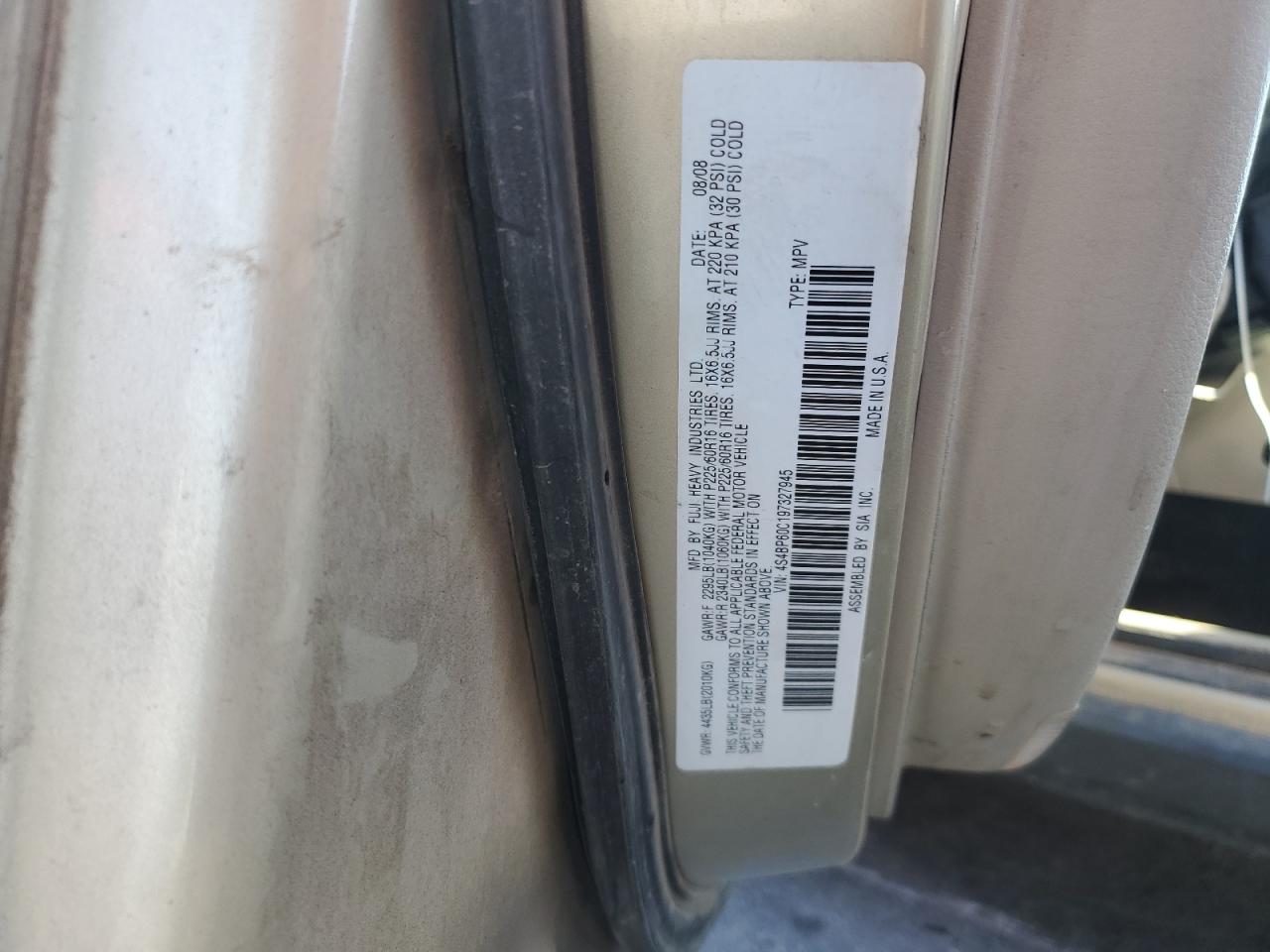 2009 Subaru Outback Gold vin: 4S4BP60C197327945