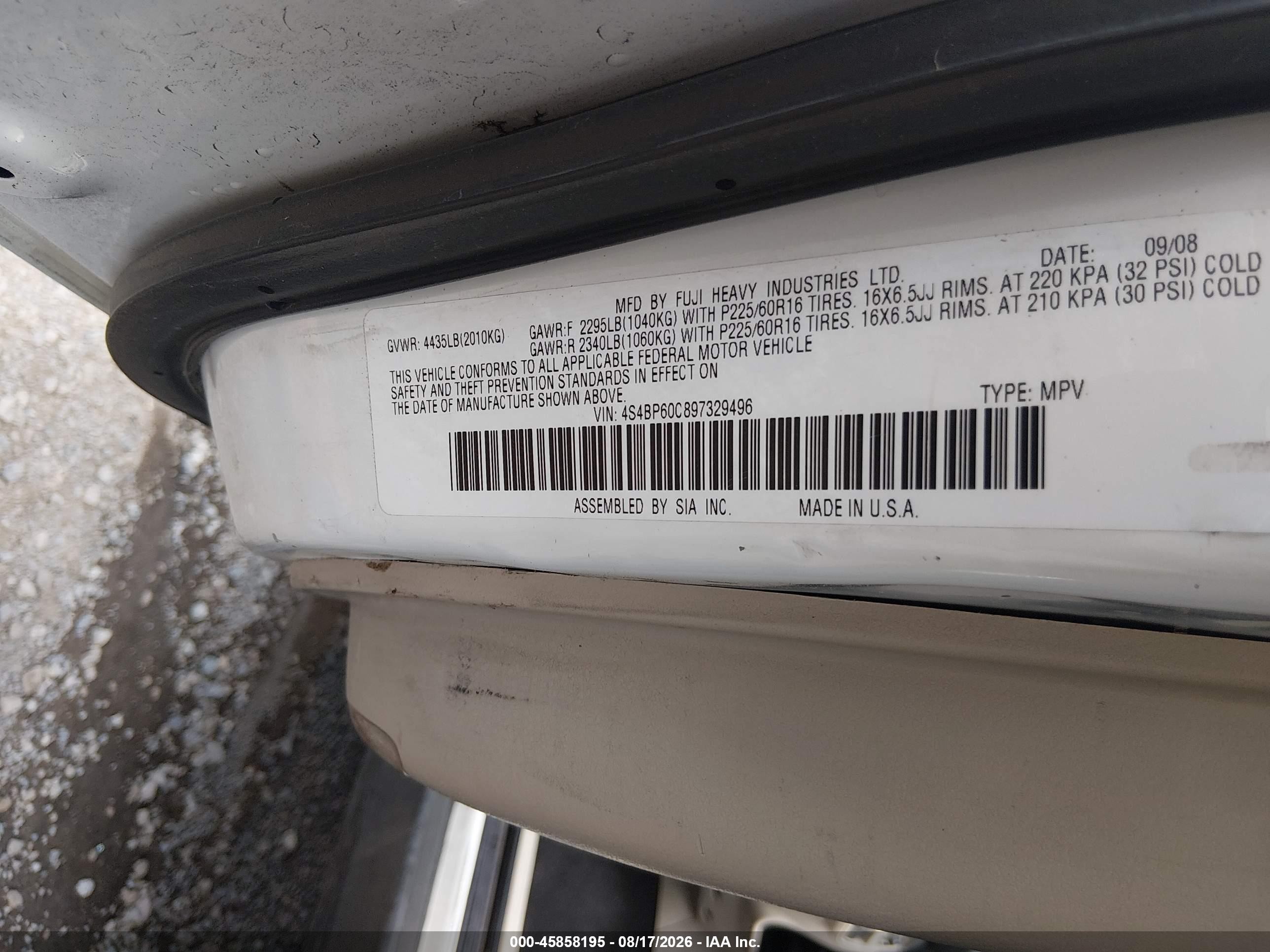 2009 Subaru Outback 2.5i Белый vin: 4S4BP60C897329496