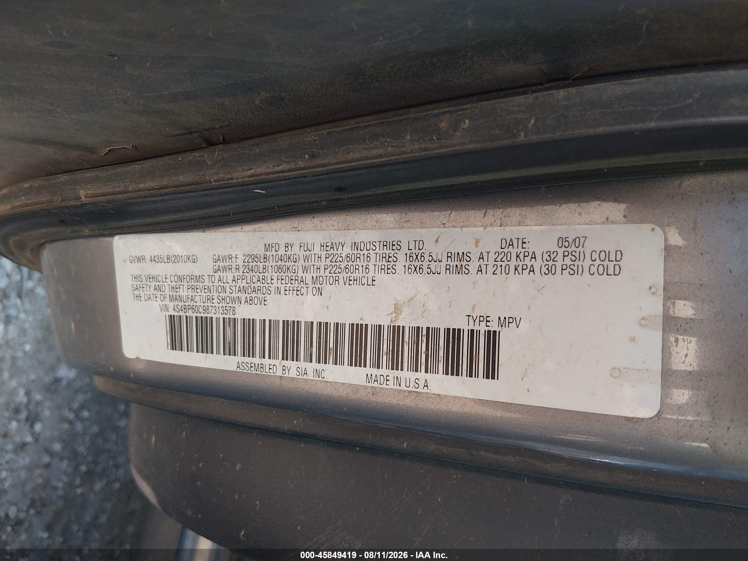 2008 Subaru Outback   Silver vin: 4S4BP60C987313578