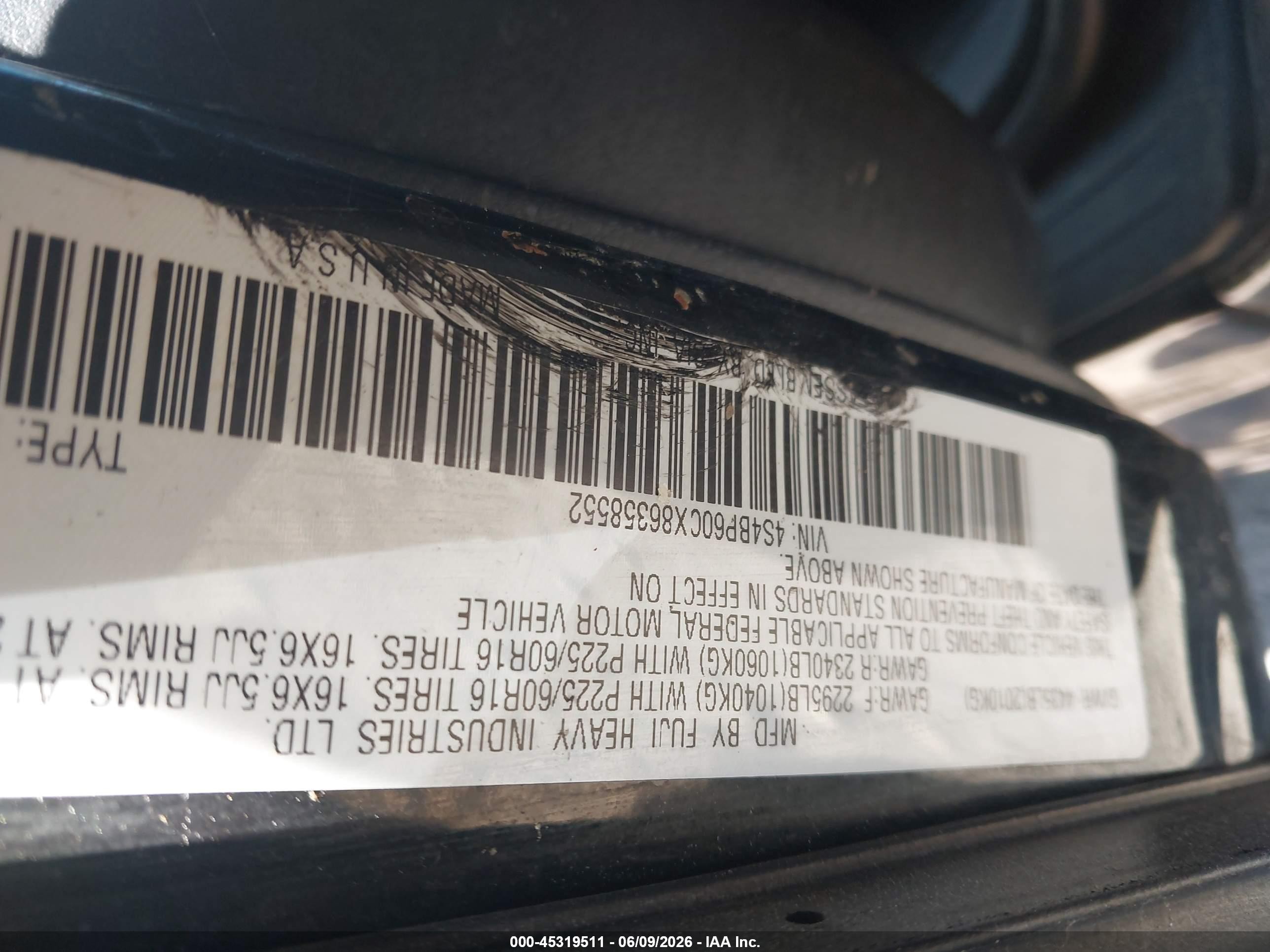 2008 Subaru Outback   Black vin: 4S4BP60CX86358552