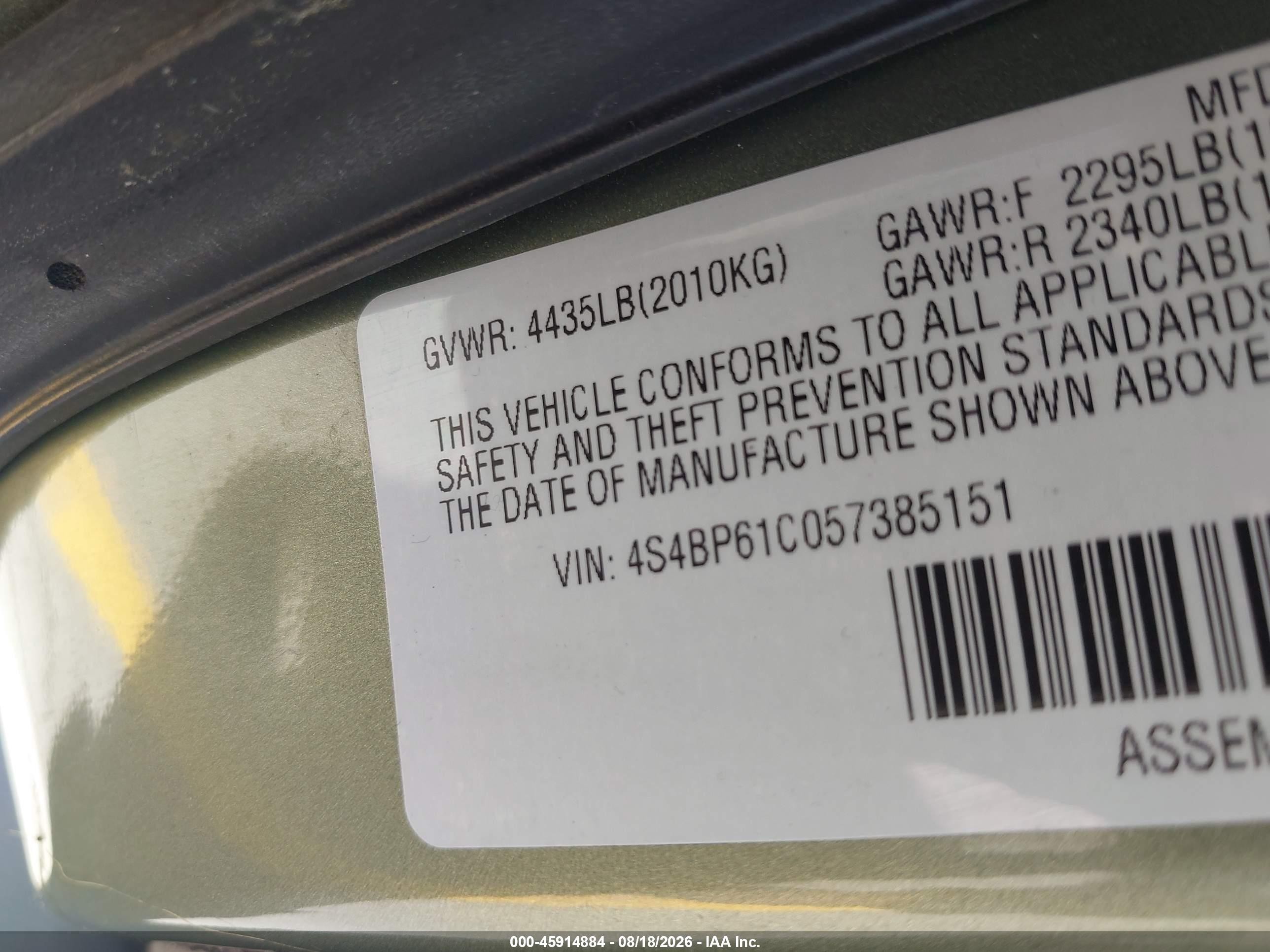 2005 Subaru Outback 2.5i Green vin: 4S4BP61C057385151