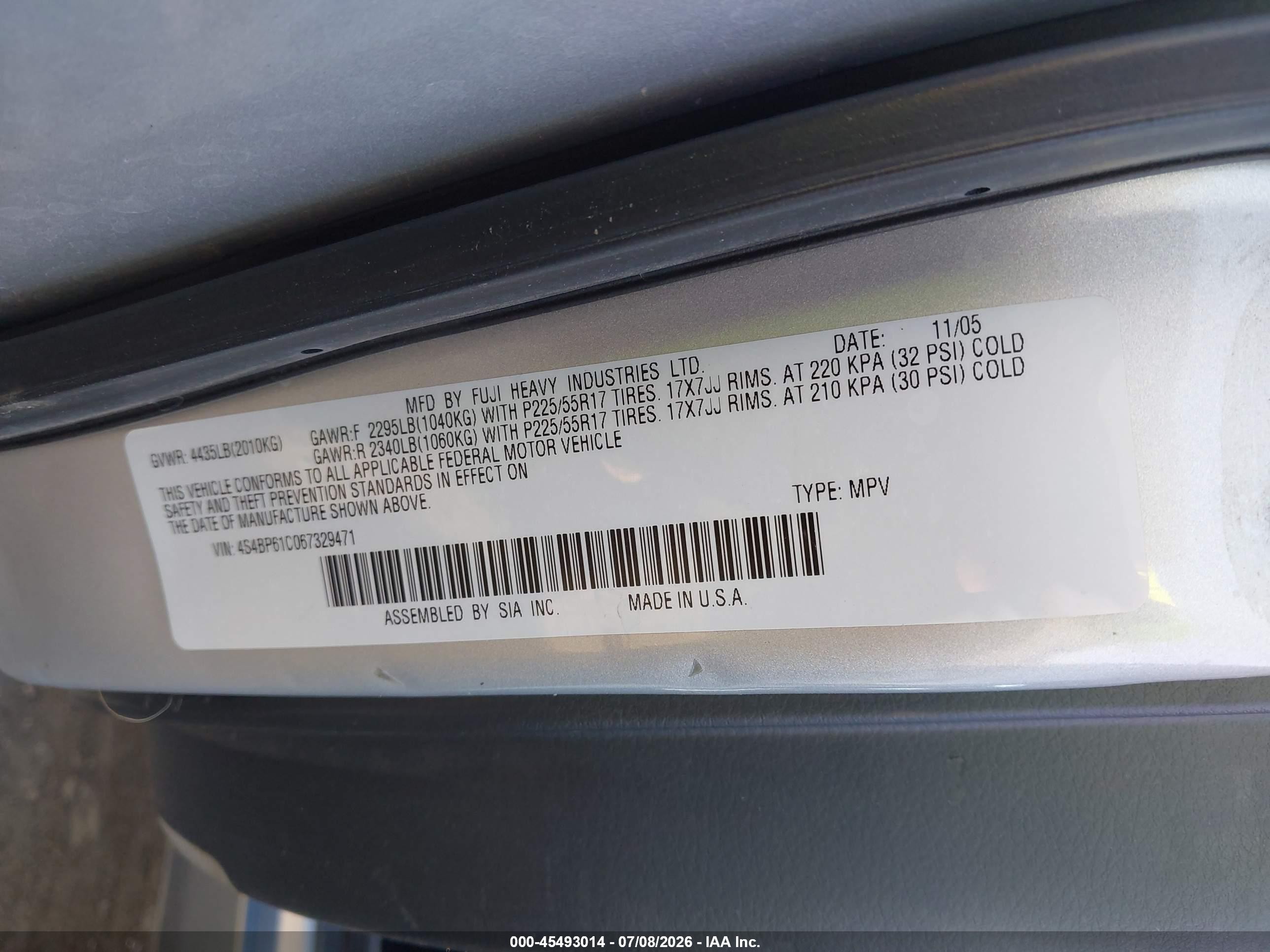 2006 Subaru Outback 2.5i Silver vin: 4S4BP61C067329471