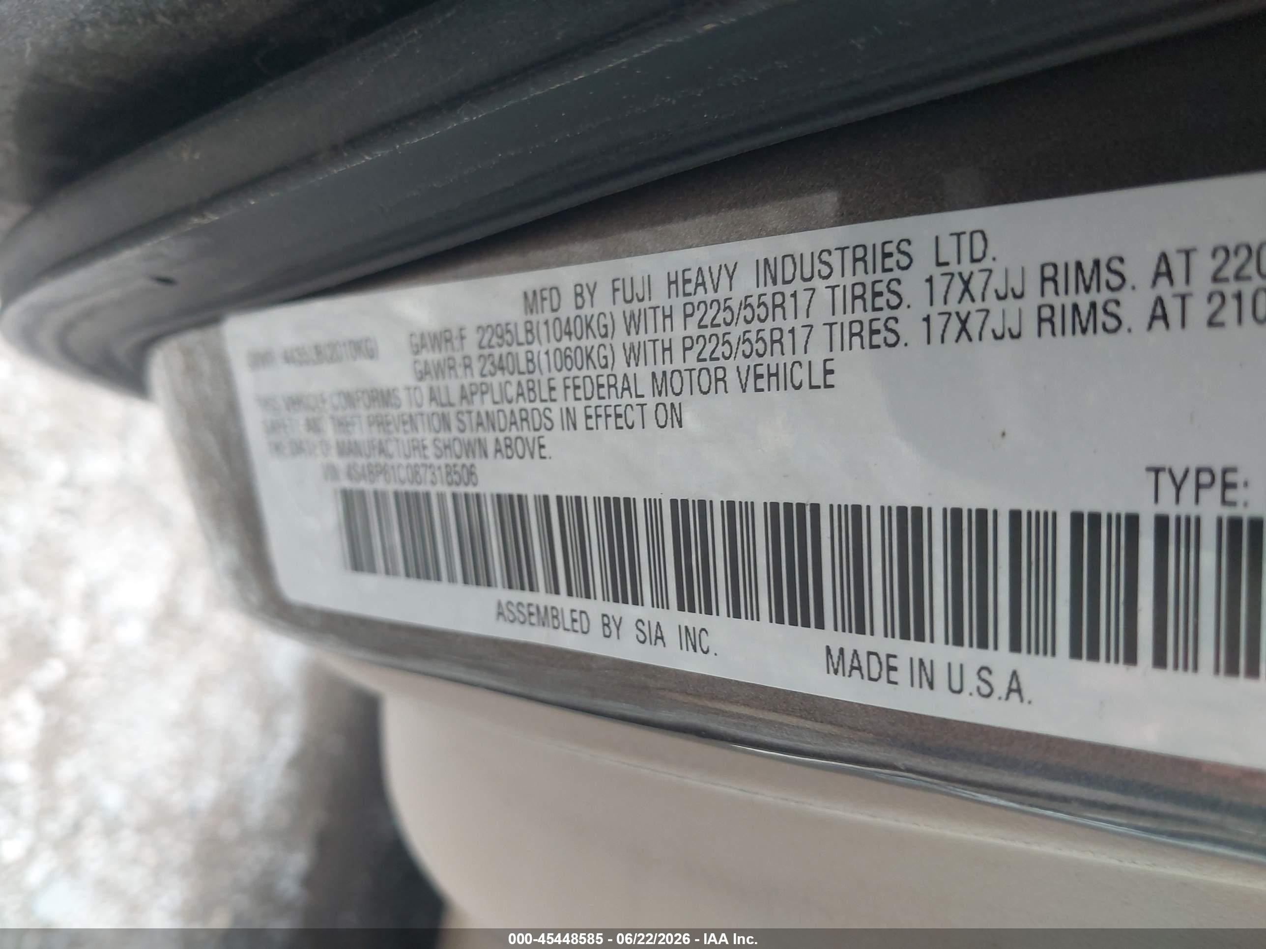 2008 Subaru Outback (natl) I/ll Bean W/nav/ll Bean W/nav/vdc Коричневый vin: 4S4BP61C087318506