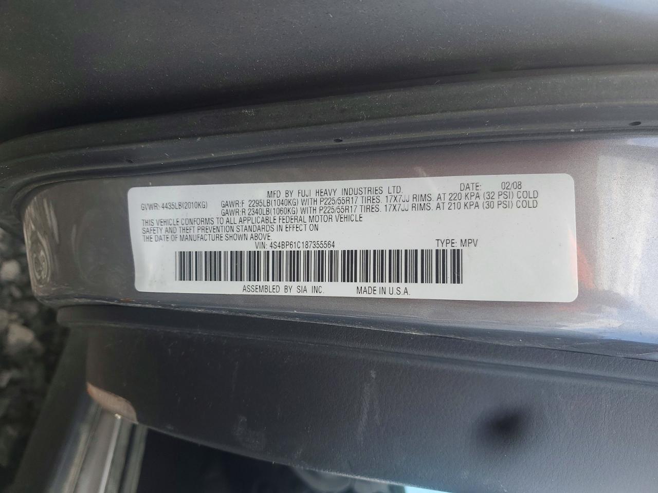 2008 Subaru Outback 2.5i Silver vin: 4S4BP61C187355564