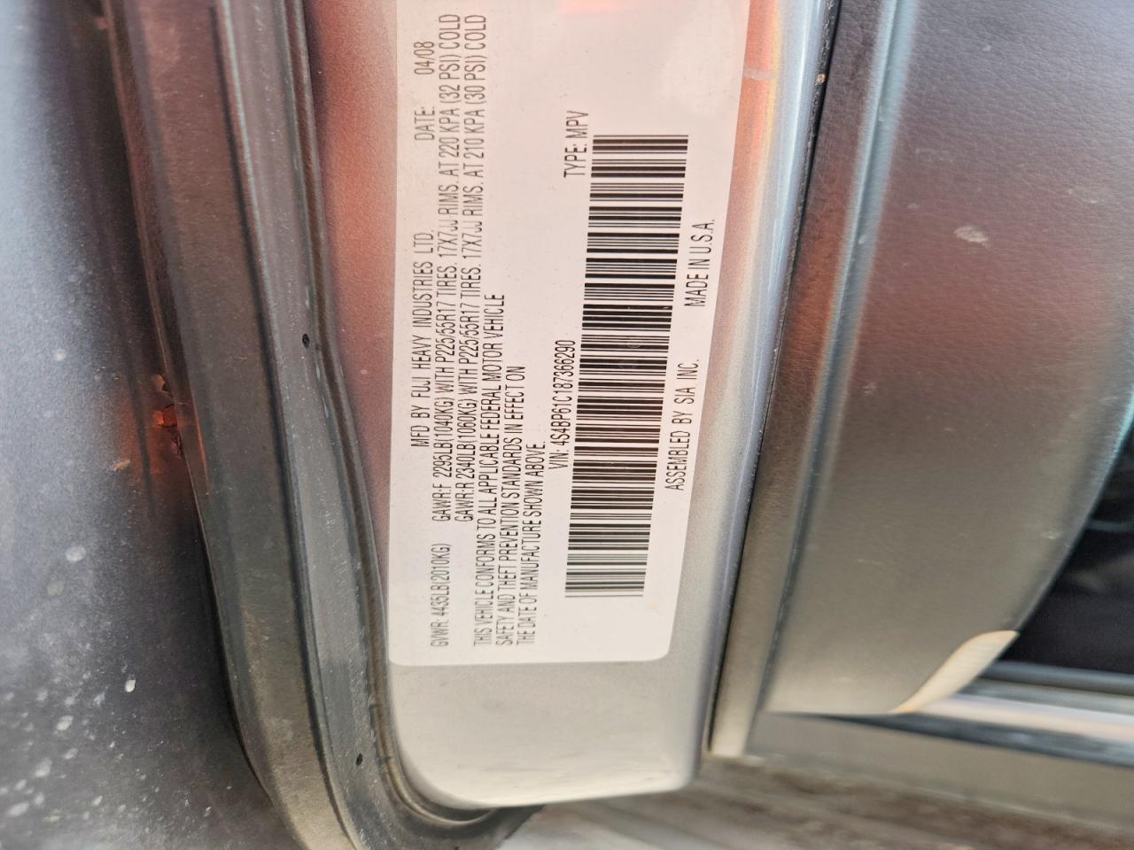 2008 Subaru Outback 2.5i Gray vin: 4S4BP61C187366290