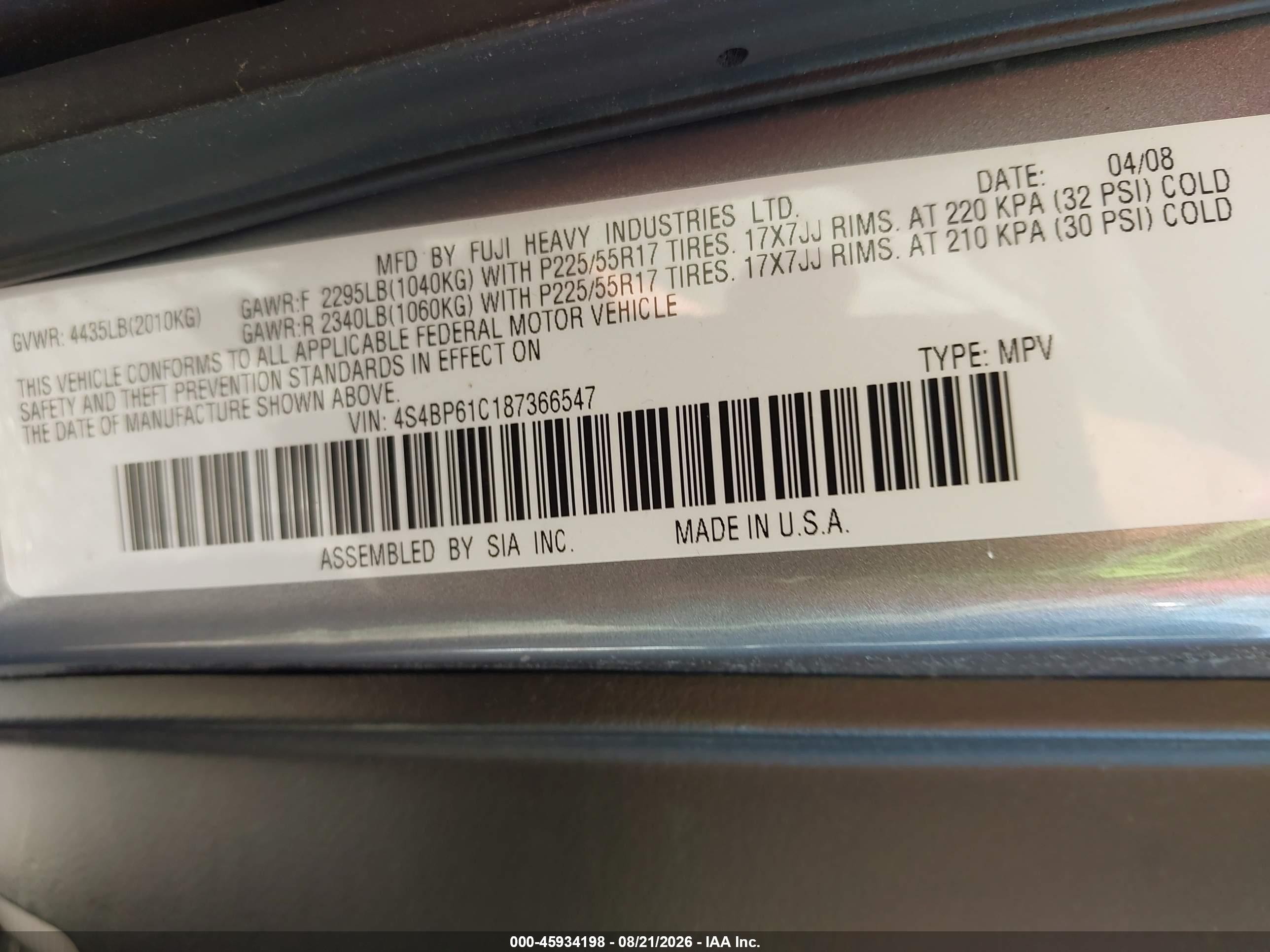 2008 Subaru Outback 2.5i/2.5i L.l. Bean Edition Silver vin: 4S4BP61C187366547