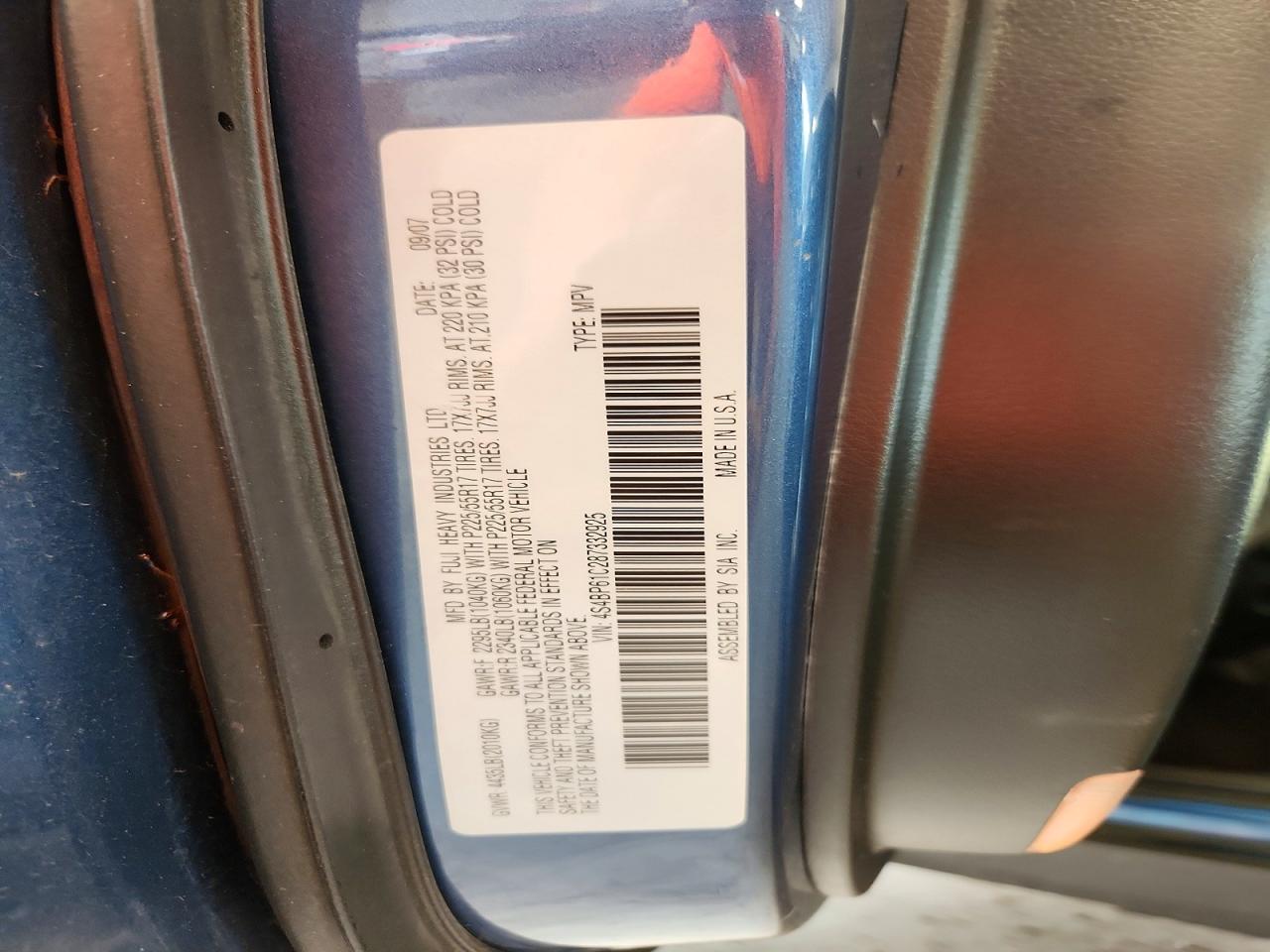 2008 Subaru Outback 2.5i Blue vin: 4S4BP61C287332925