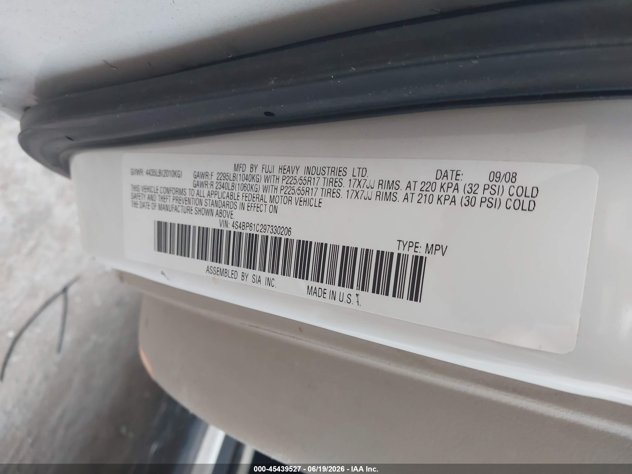 2009 Subaru Outback 2.5i White vin: 4S4BP61C297330206