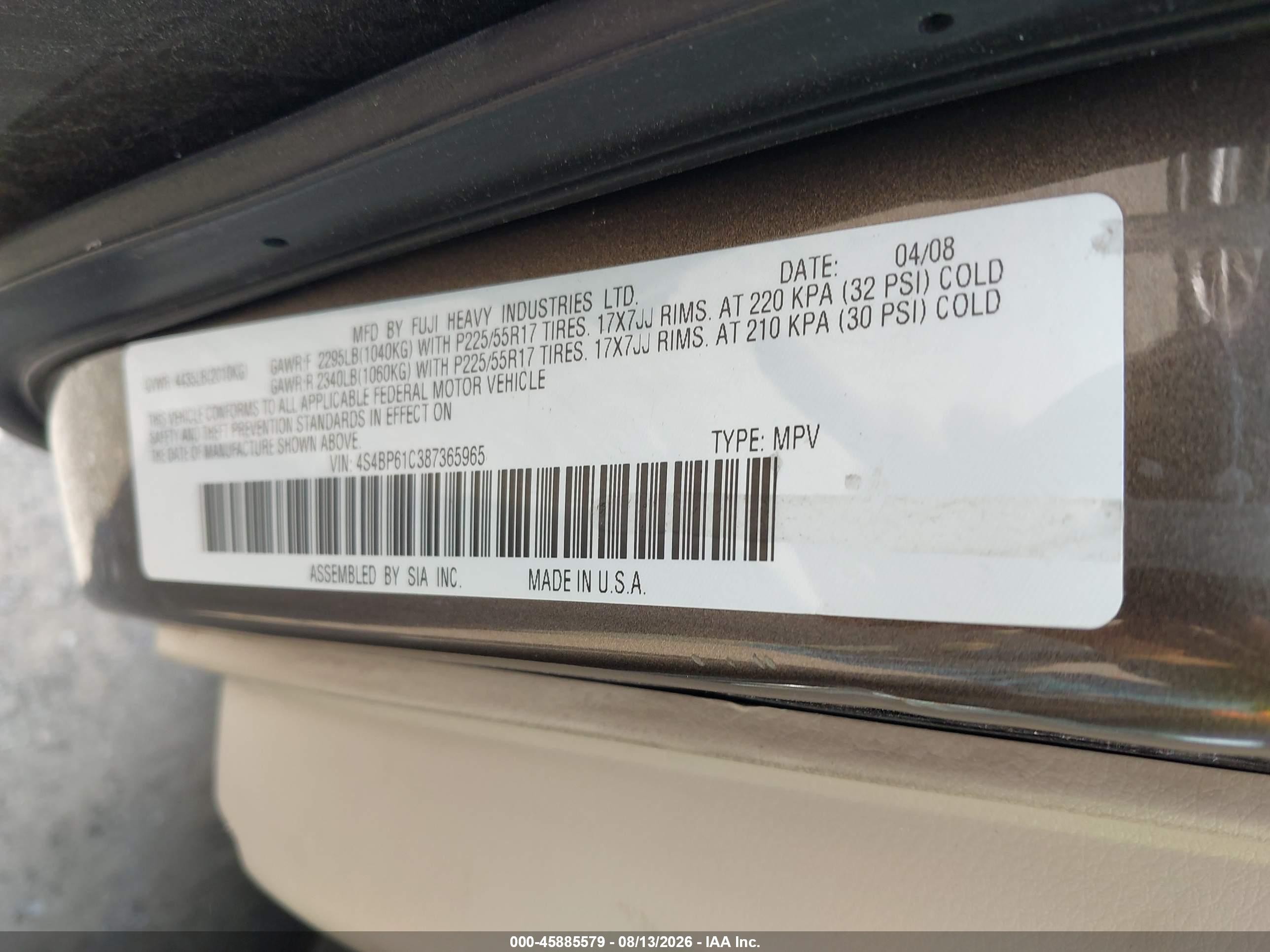 2008 Subaru Outback 2.5i/2.5i L.l. Bean Edition Синий vin: 4S4BP61C387365965