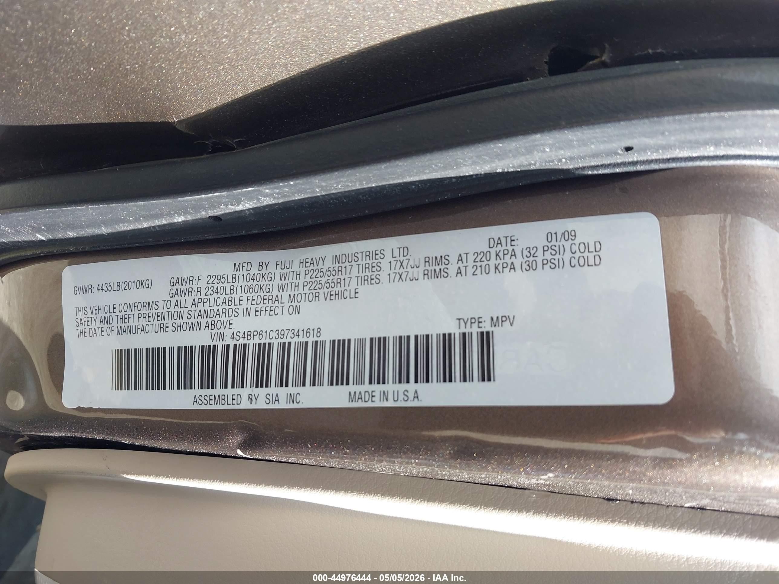 2009 Subaru Outback 2.5i Brown vin: 4S4BP61C397341618