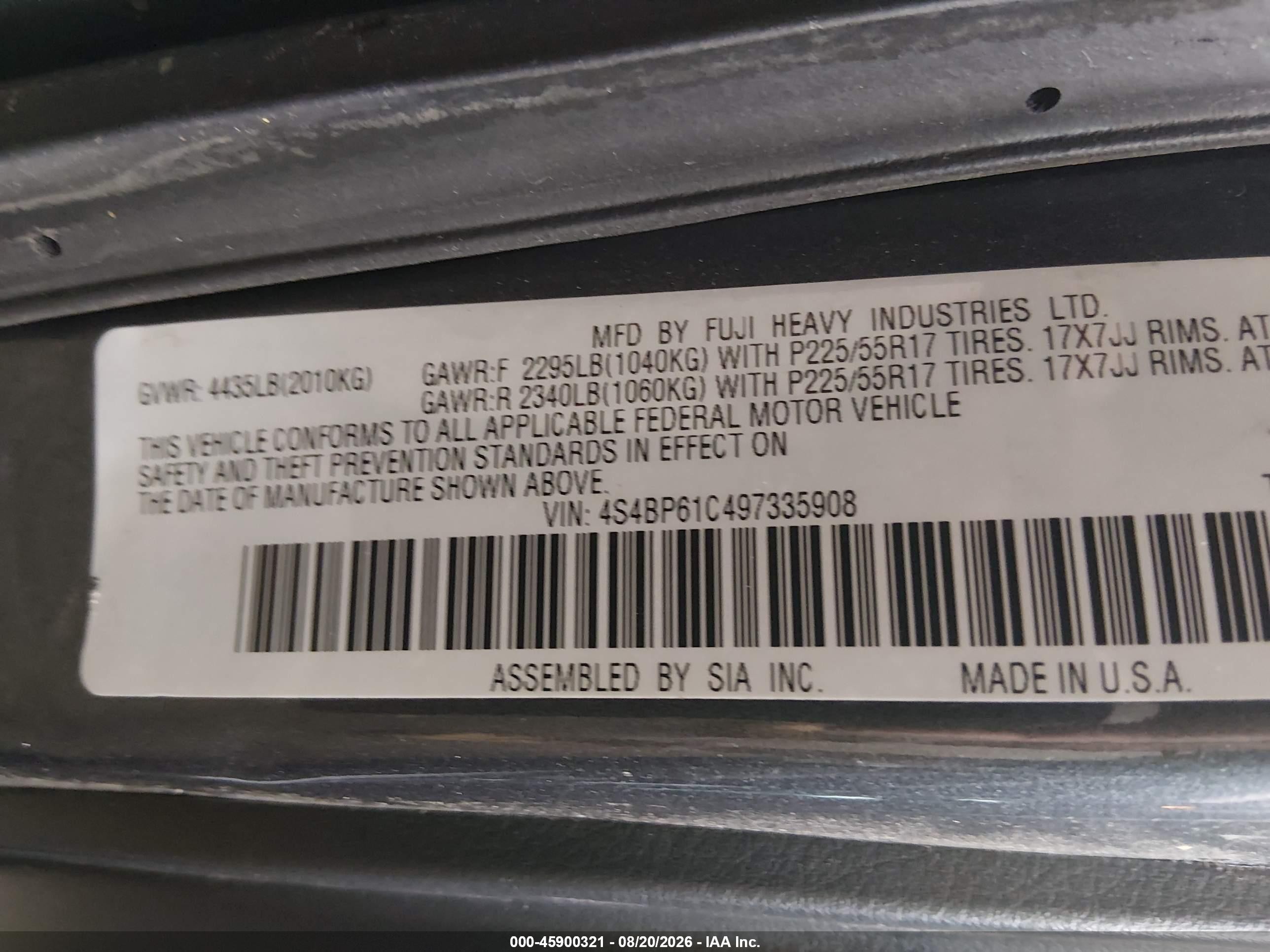 2009 Subaru Outback 2.5i Gray vin: 4S4BP61C497335908
