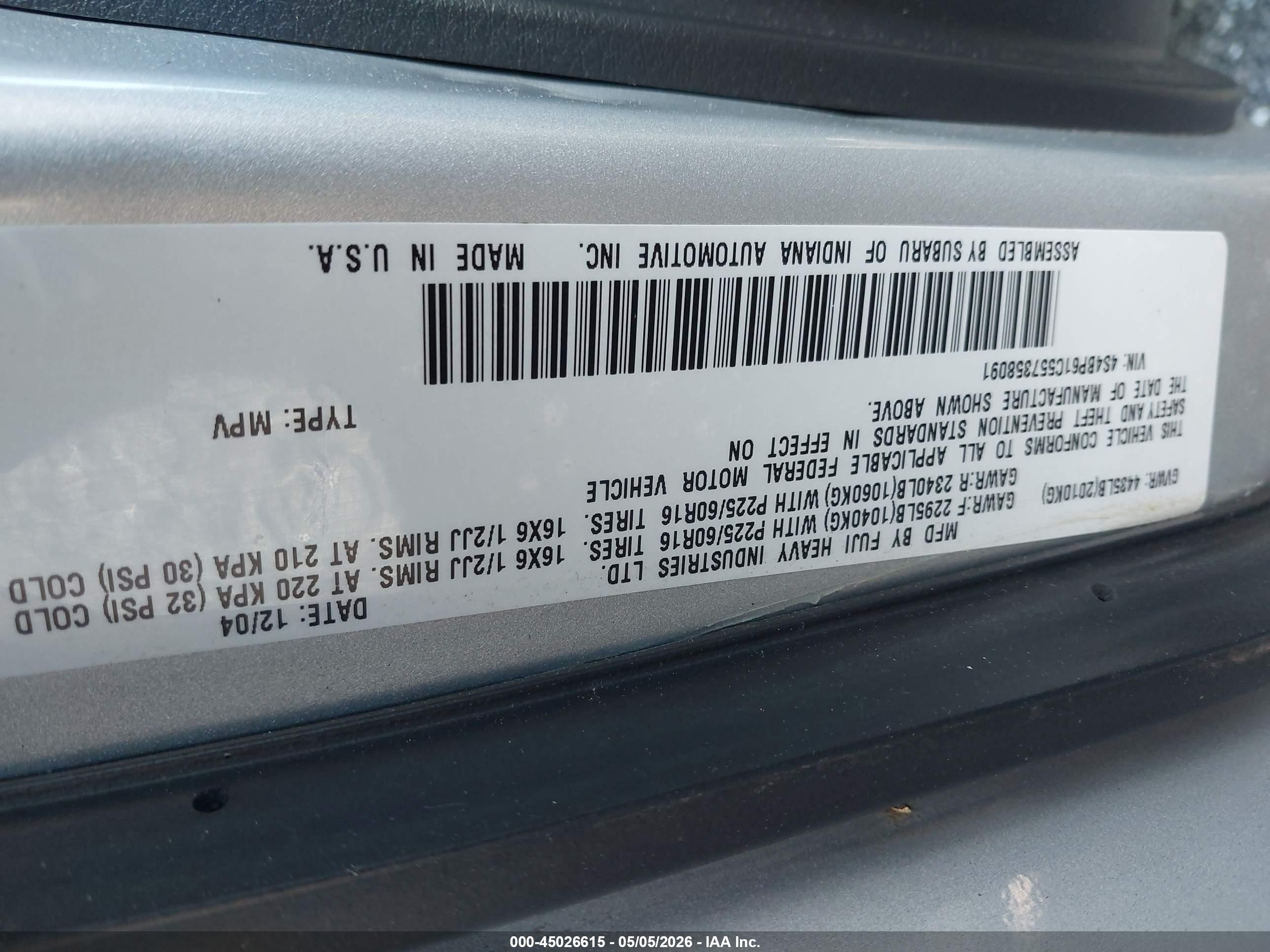 2005 Subaru Outback 2.5i Silver vin: 4S4BP61C557358091
