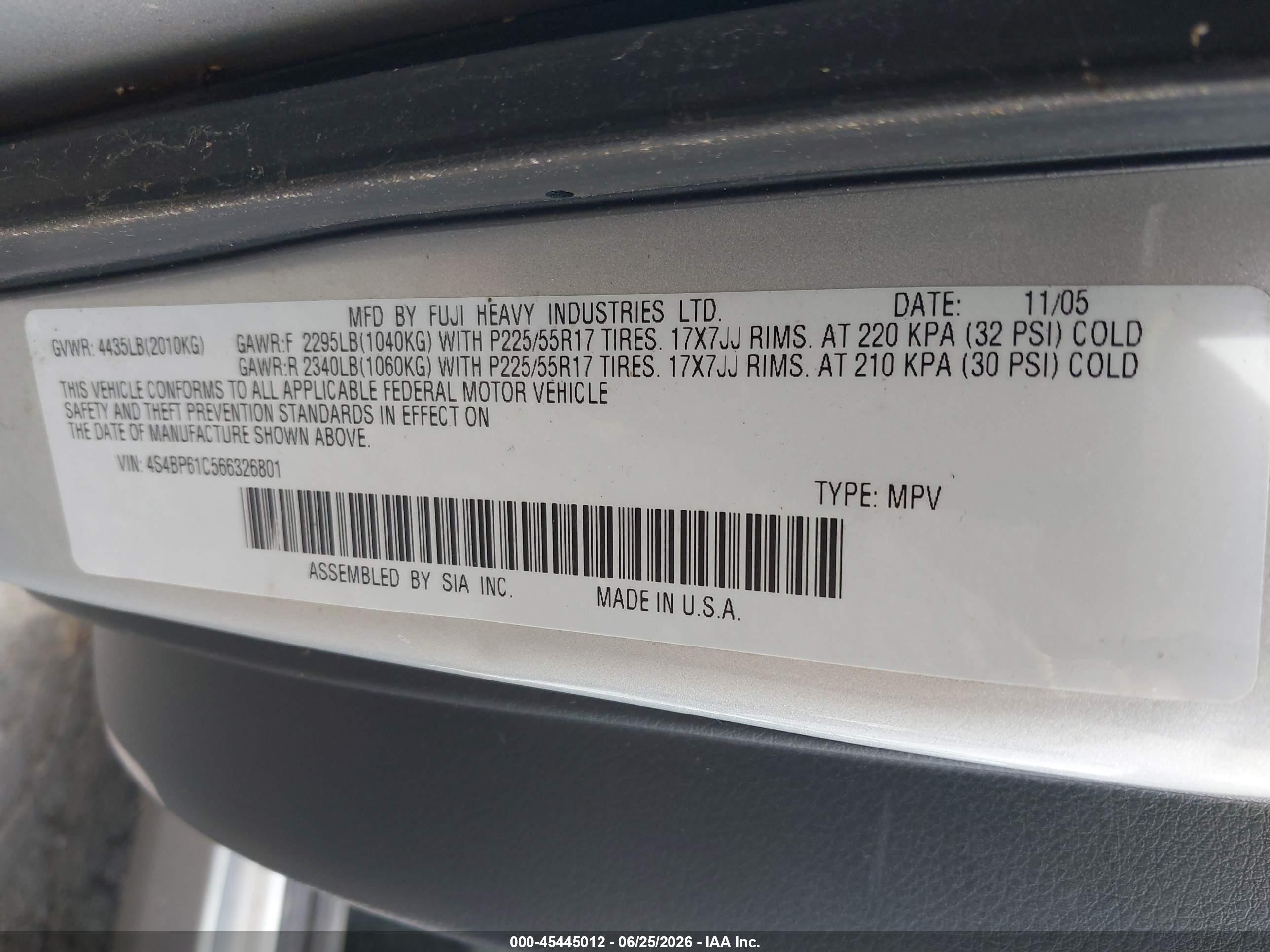 2006 Subaru Outback 2.5i Silver vin: 4S4BP61C566326801