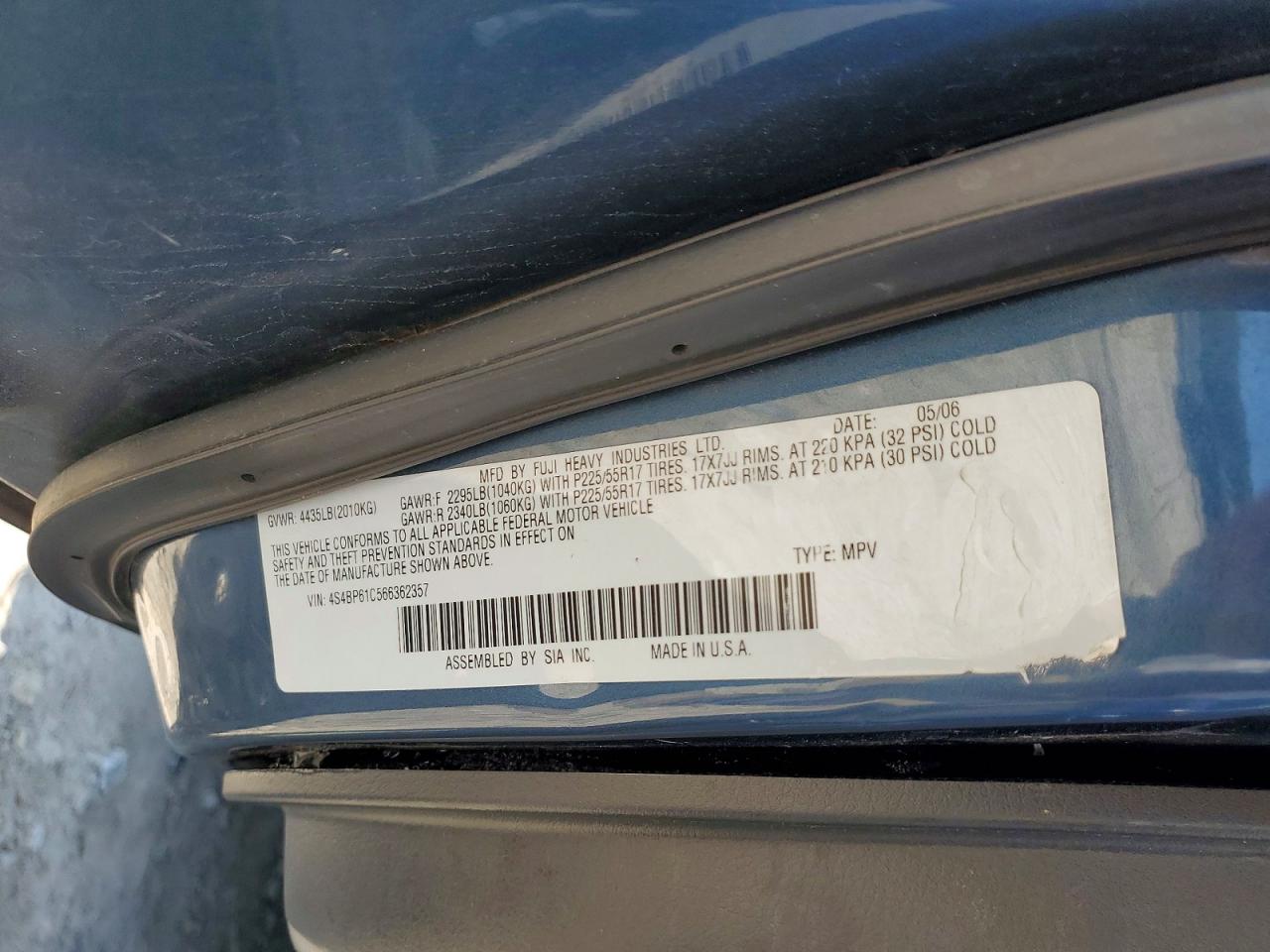 2006 Subaru Legacy Outback 2.5i Синий vin: 4S4BP61C566362357