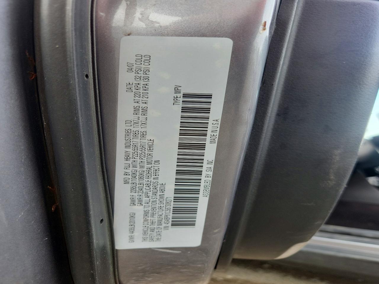 2008 Subaru Outback 2.5i Silver vin: 4S4BP61C587306271