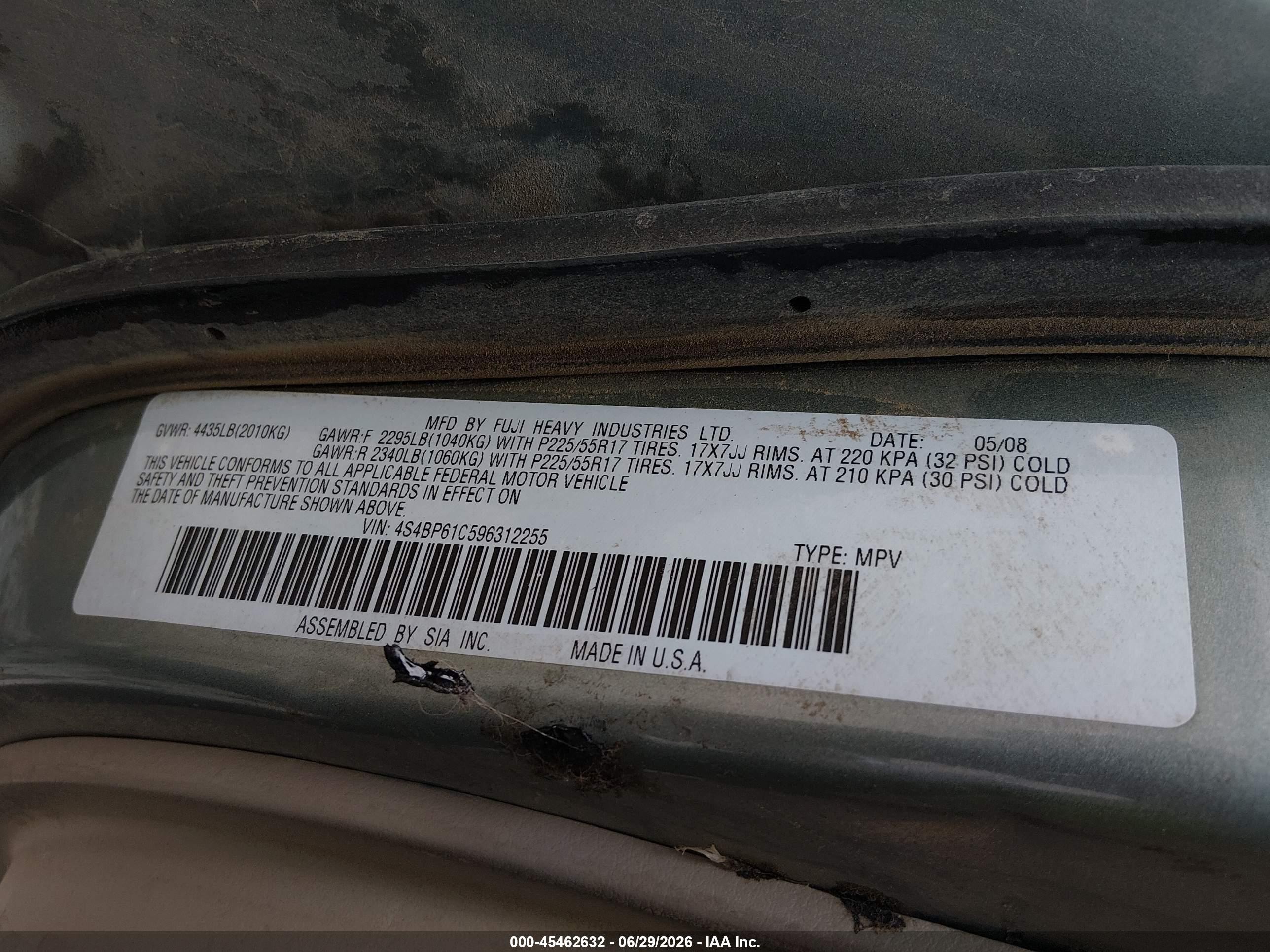 2009 Subaru Outback 2.5i Gold vin: 4S4BP61C596312255