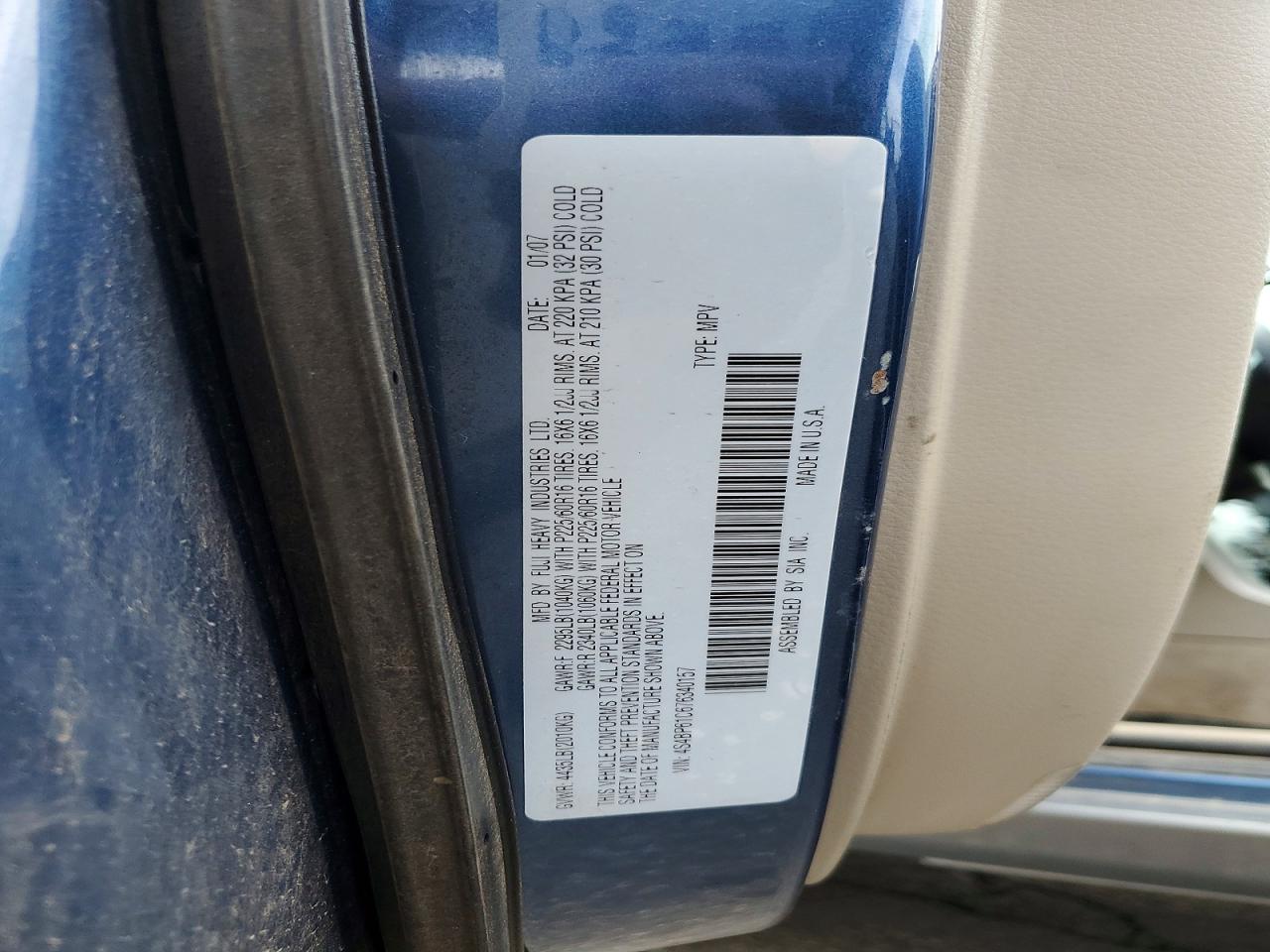 2007 Subaru Outback Outback 2.5i Blue vin: 4S4BP61C676340157