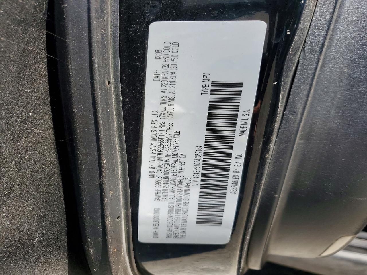 2008 Subaru Outback 2.5i Black vin: 4S4BP61C687357164