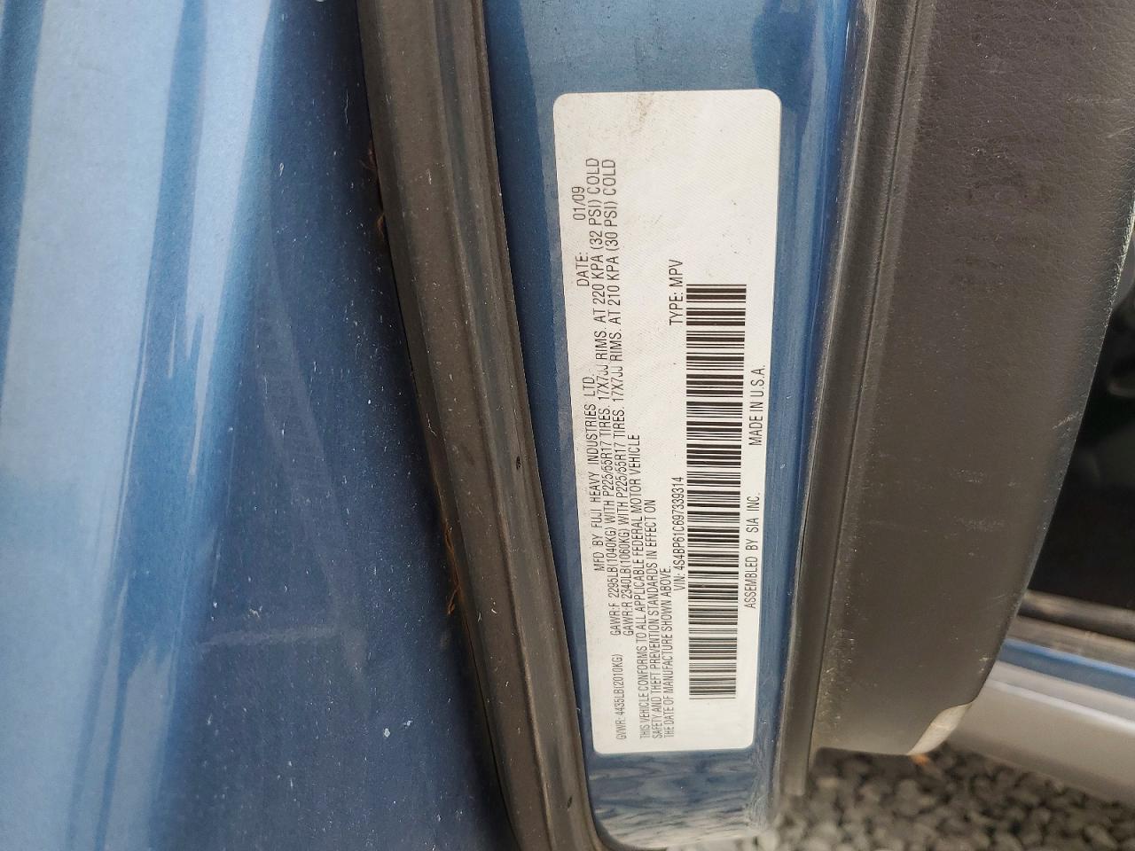 2009 Subaru Outback 2.5i Blue vin: 4S4BP61C697339314