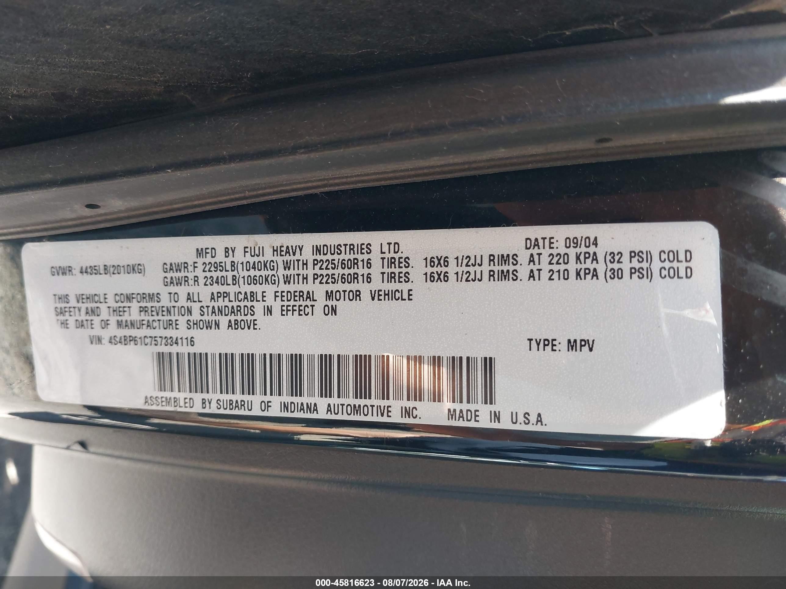 2005 Subaru Outback 2.5i Black vin: 4S4BP61C757334116