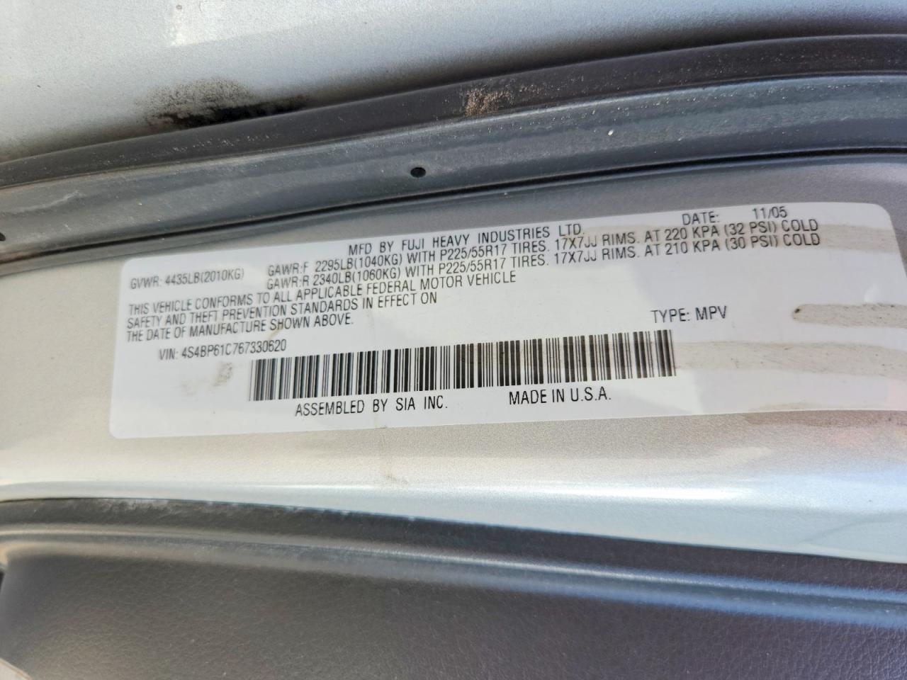 2006 Subaru Legacy Outback 2.5i Silver vin: 4S4BP61C767330620