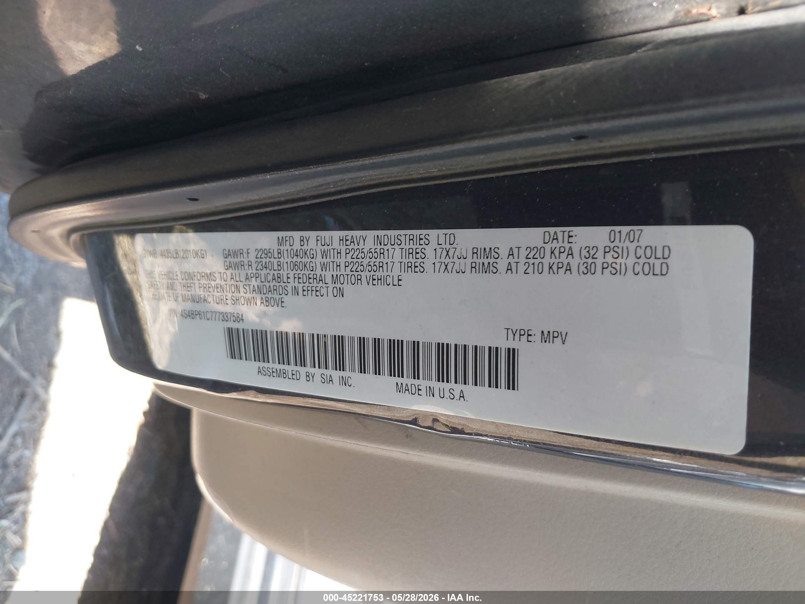 2007 Subaru Outback 2.5i L.l. Bean Edition Gray vin: 4S4BP61C777337584