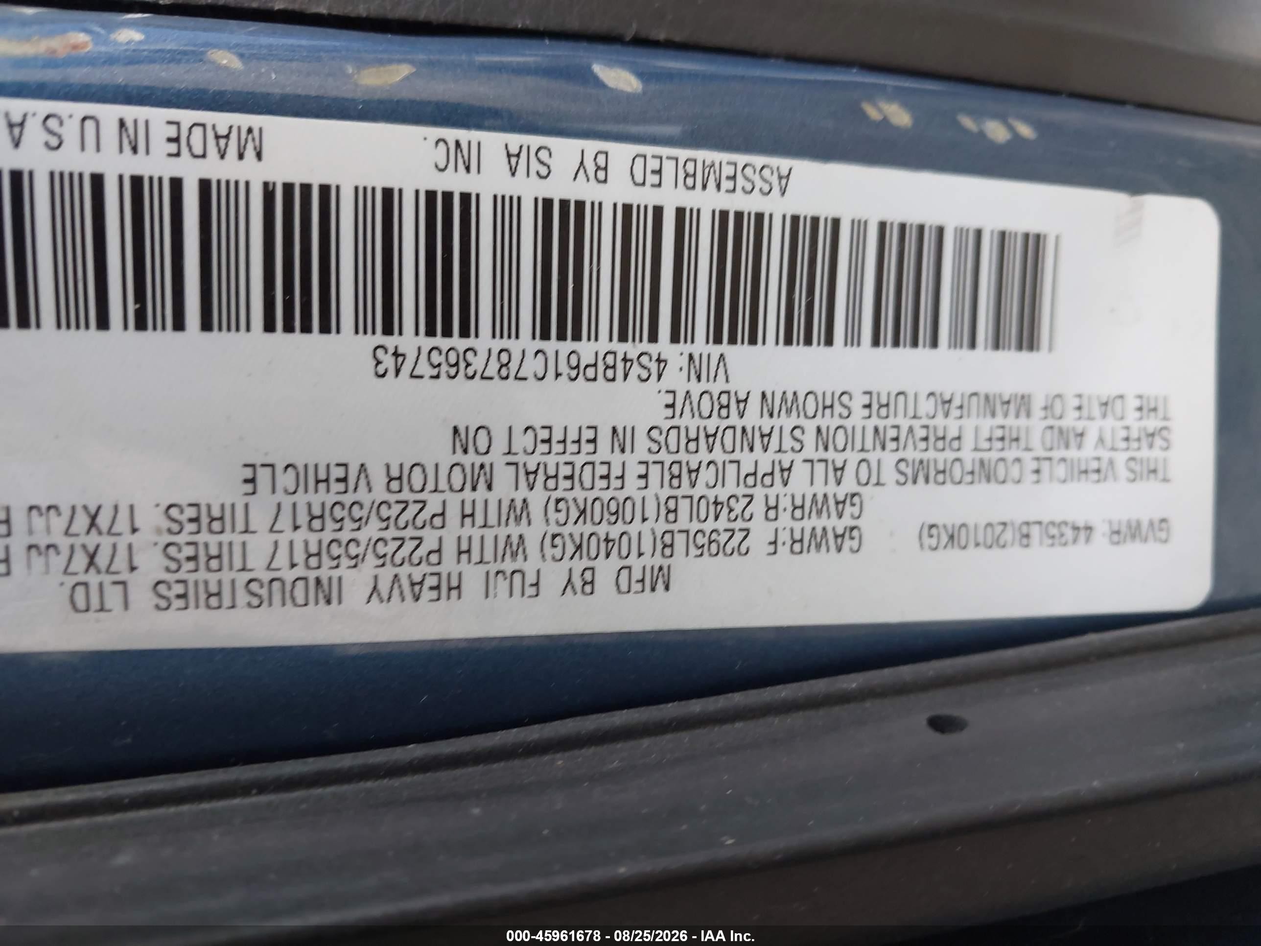 2008 Subaru Outback 2.5i/2.5i L.l. Bean Edition Blue vin: 4S4BP61C787365743