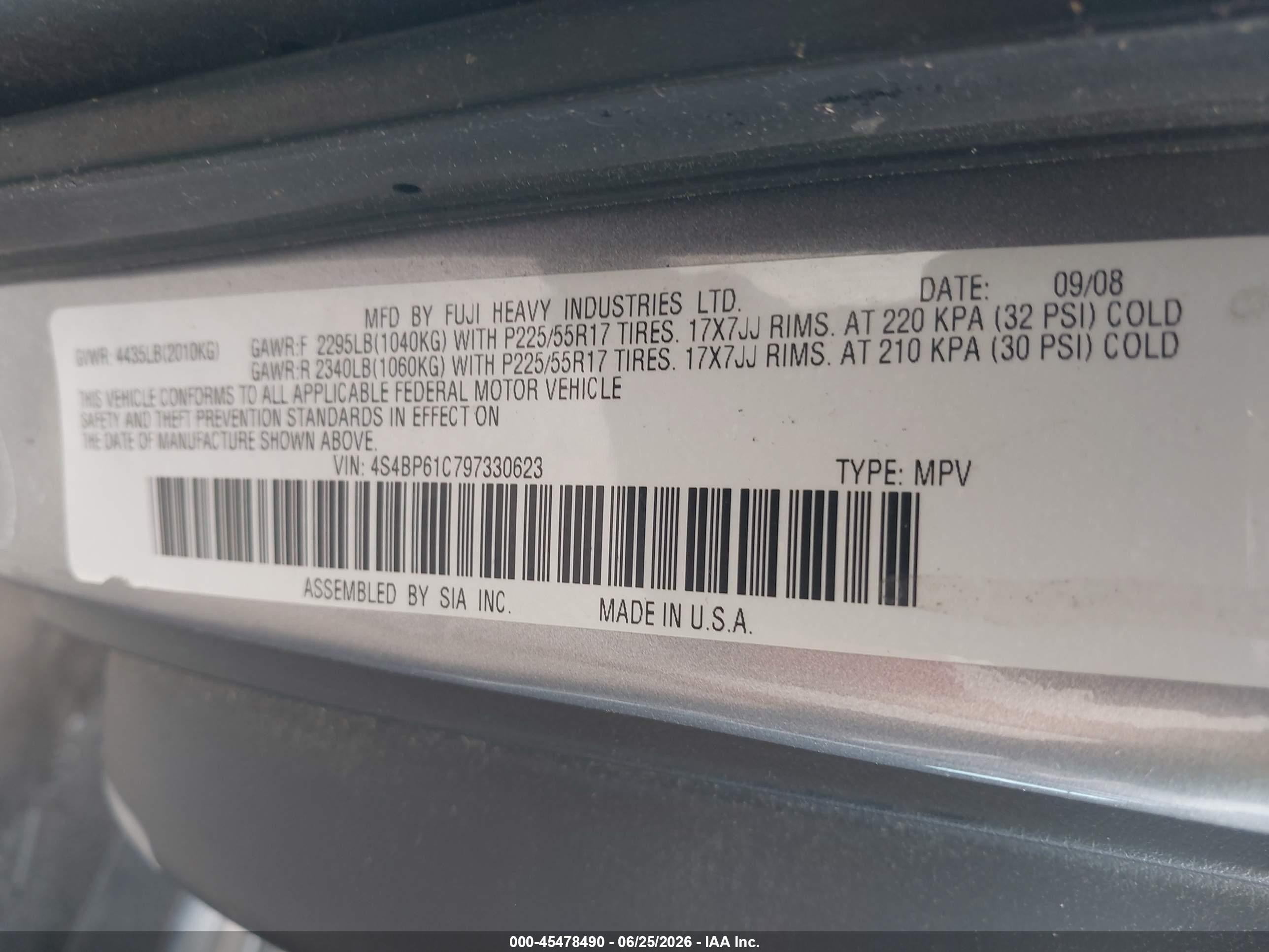 2009 Subaru Outback 2.5i Gray vin: 4S4BP61C797330623