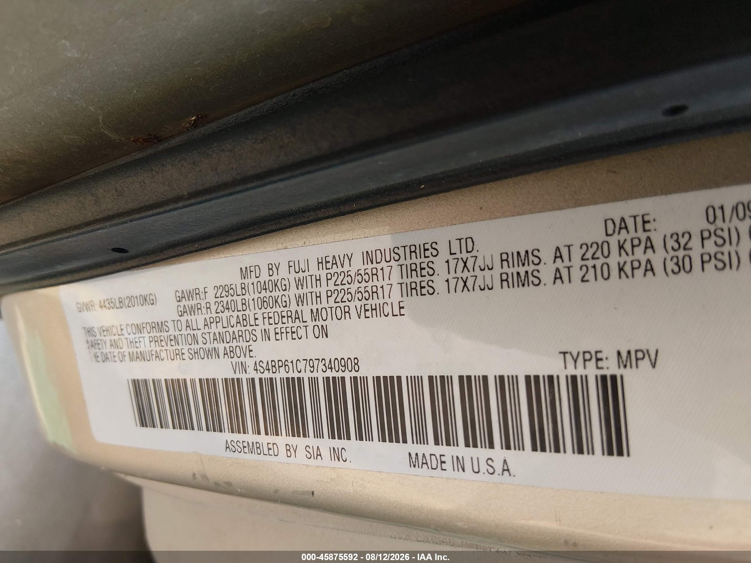 2009 Subaru Outback 2.5i Gold vin: 4S4BP61C797340908