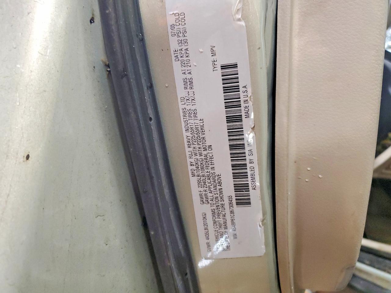2006 Subaru Legacy Outback 2.5i Бежевый vin: 4S4BP61C867306455