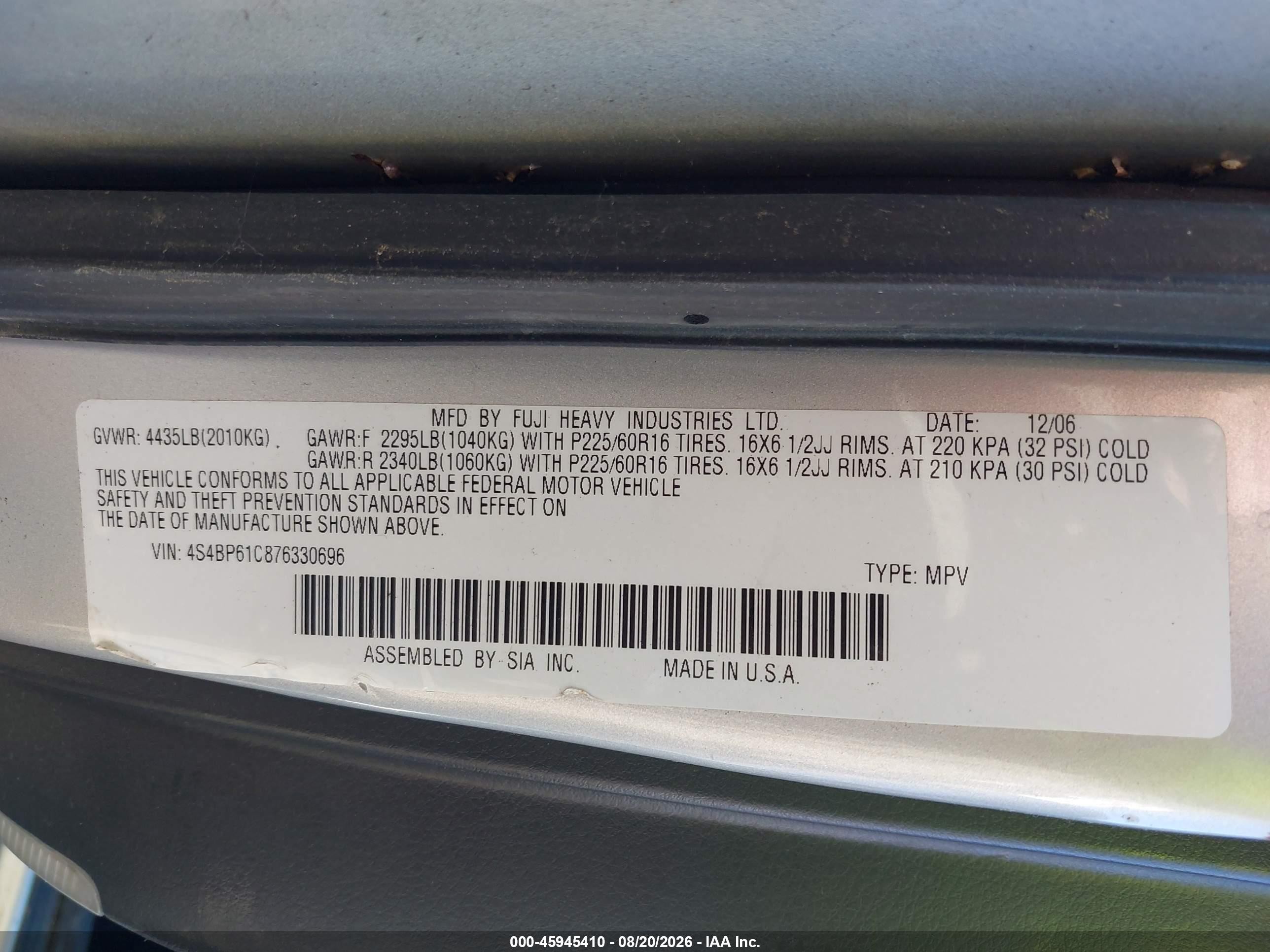 2007 Subaru Outback 2.5i Basic Silver vin: 4S4BP61C876330696