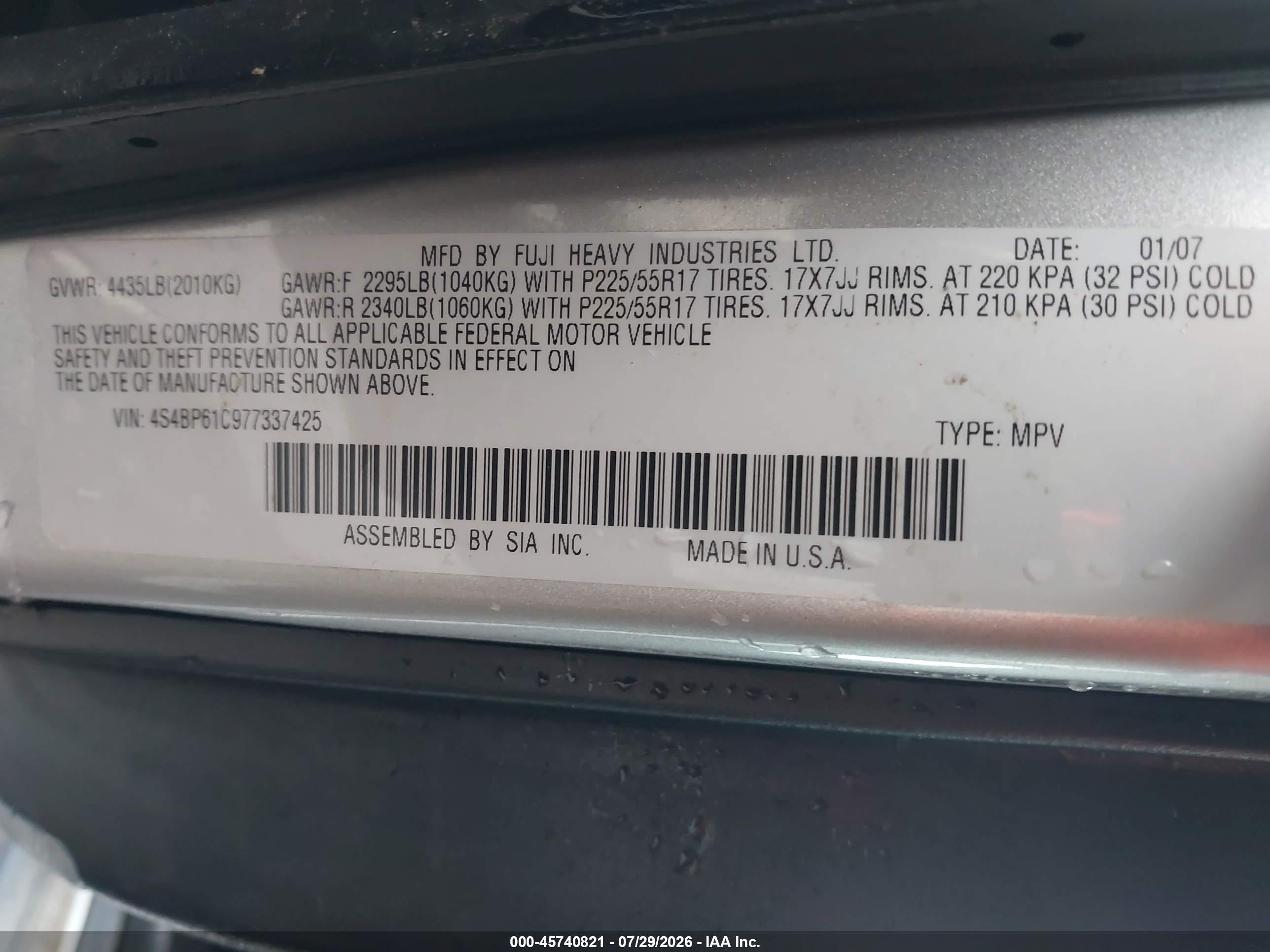 2007 Subaru Outback 2.5i Silver vin: 4S4BP61C977337425