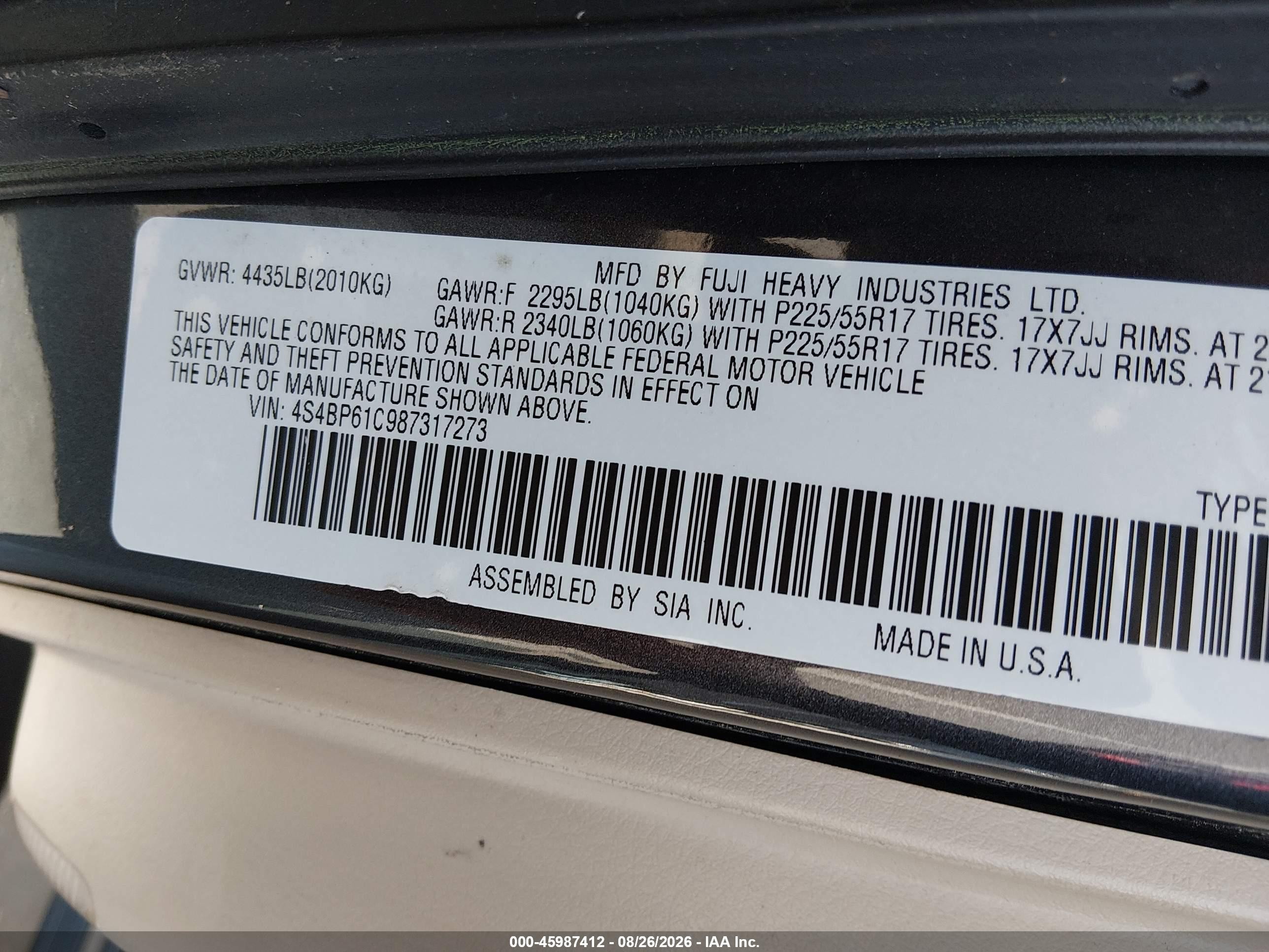 2008 Subaru Outback 2.5i/2.5i L.l. Bean Edition Gray vin: 4S4BP61C987317273