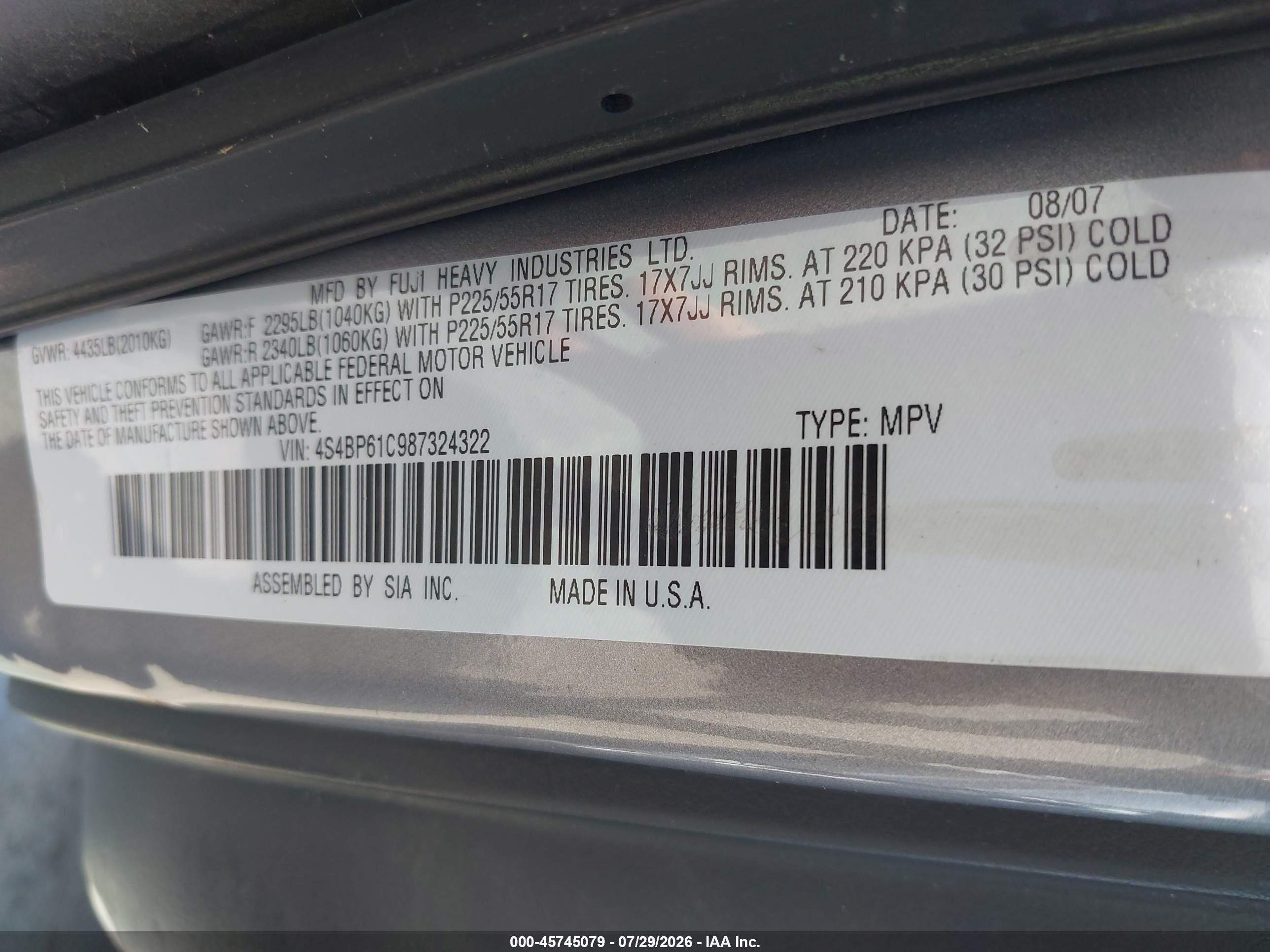 2008 Subaru Outback 2.5i/2.5i L.l. Bean Edition Silver vin: 4S4BP61C987324322